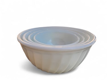 Vintage Fire King White Swirl Mixing Bowls 4 Piece Set ~ Great Condition