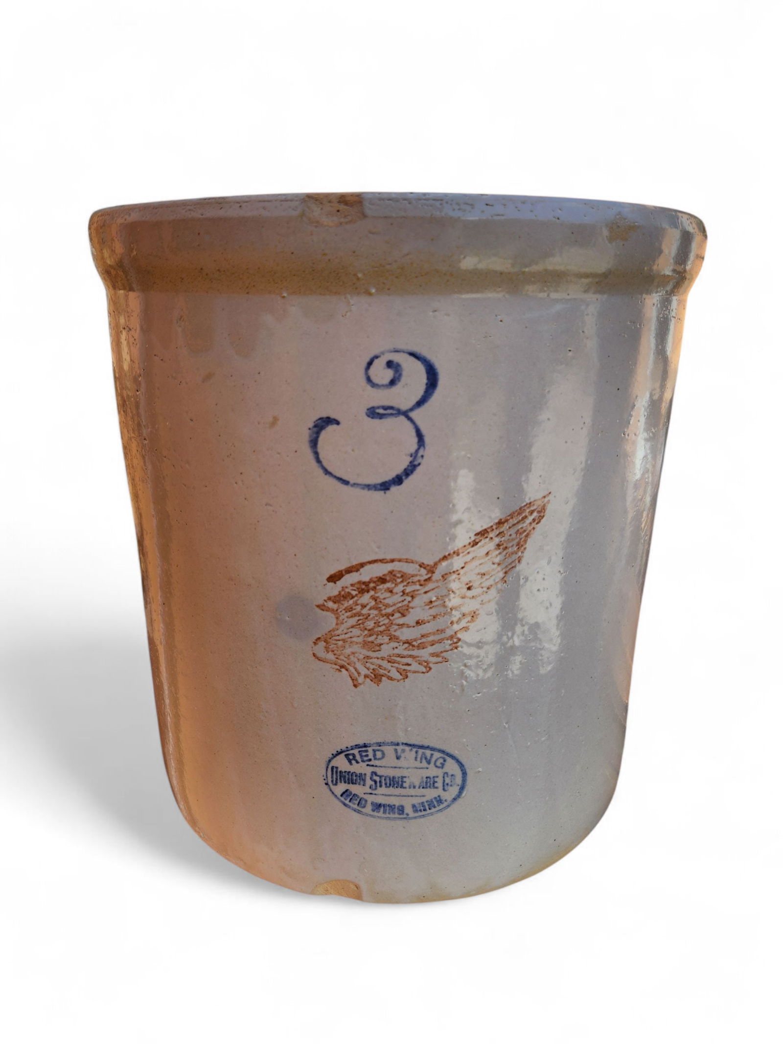 Red Wing Union 3 Gallon Crock: Red Wing Union 3 Gallon, it does have some nicks and chips. Height 10.5"