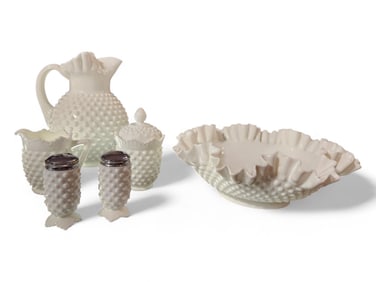 Fenton Milk Glass Collection, Pitcher, Bowl, Creamer. & Salt & Pepper Shakers