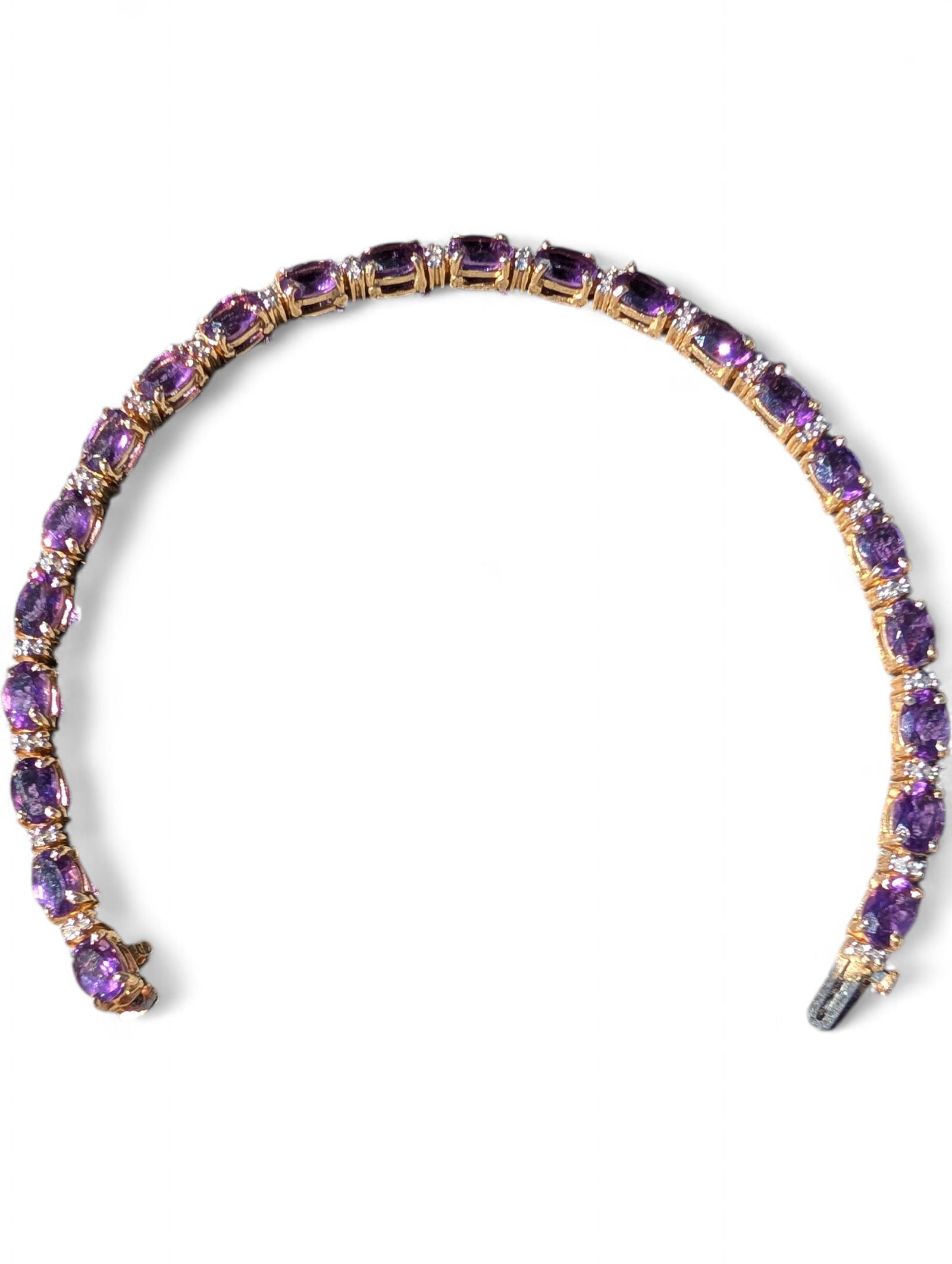 14 Karat Yellow Gold ~ Amethyst & Diamond Tennis Bracelet ~ 13.3 Grams: 14 Karat Yellow Gold ~ Amethyst & Diamond Tennis Bracelet ~ 13.3 Grams Length 7"