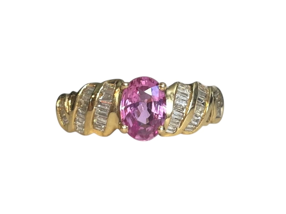 Pink Sapphire and Diamond Ring, 14K Gold ~ 3.3 grams (1 of 3)