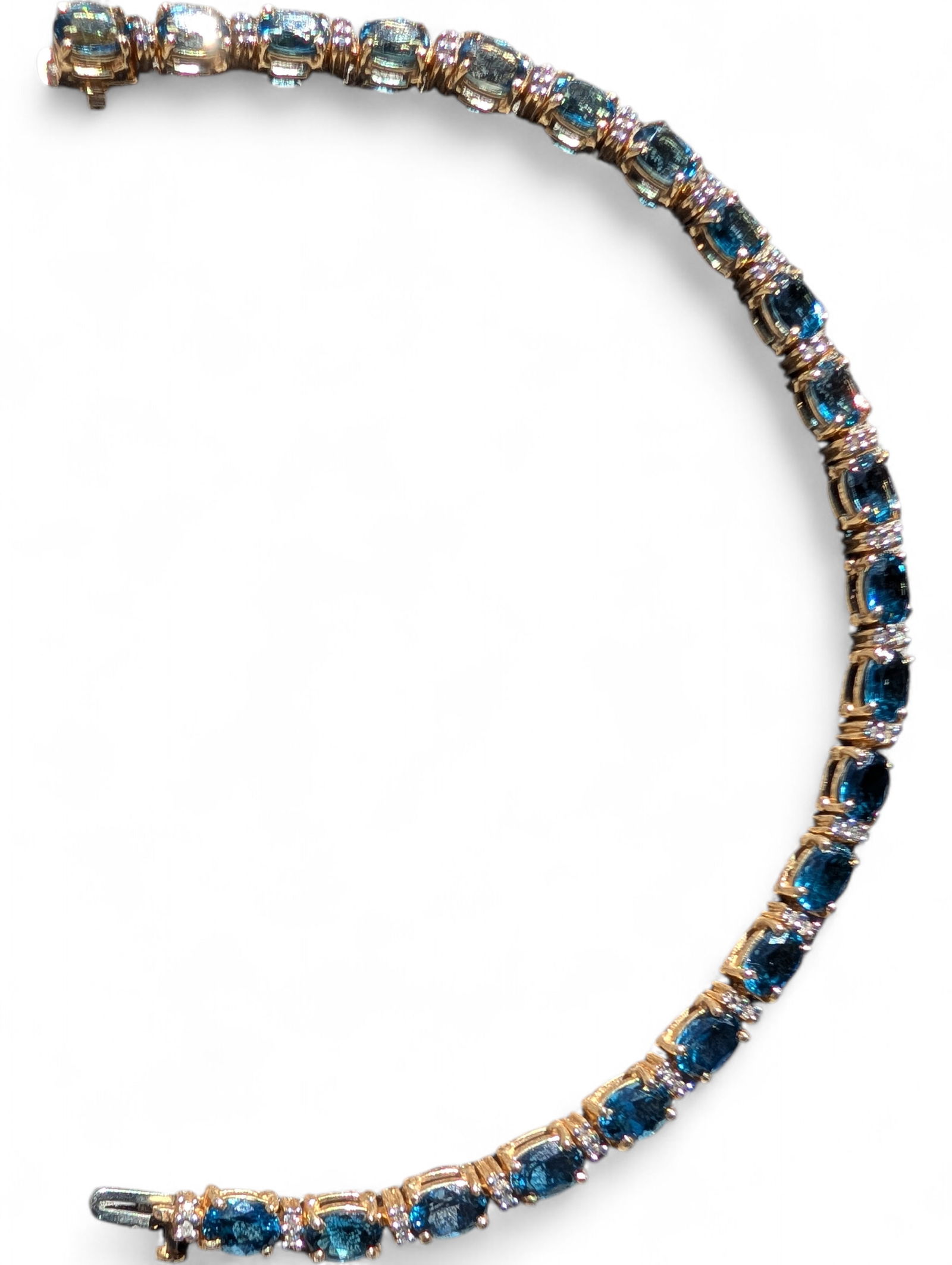 14 Karat Yellow Gold ~ Blue Topaz & Diamond Tennis Bracelet ~ 13.7 Grams (1 of 4)
