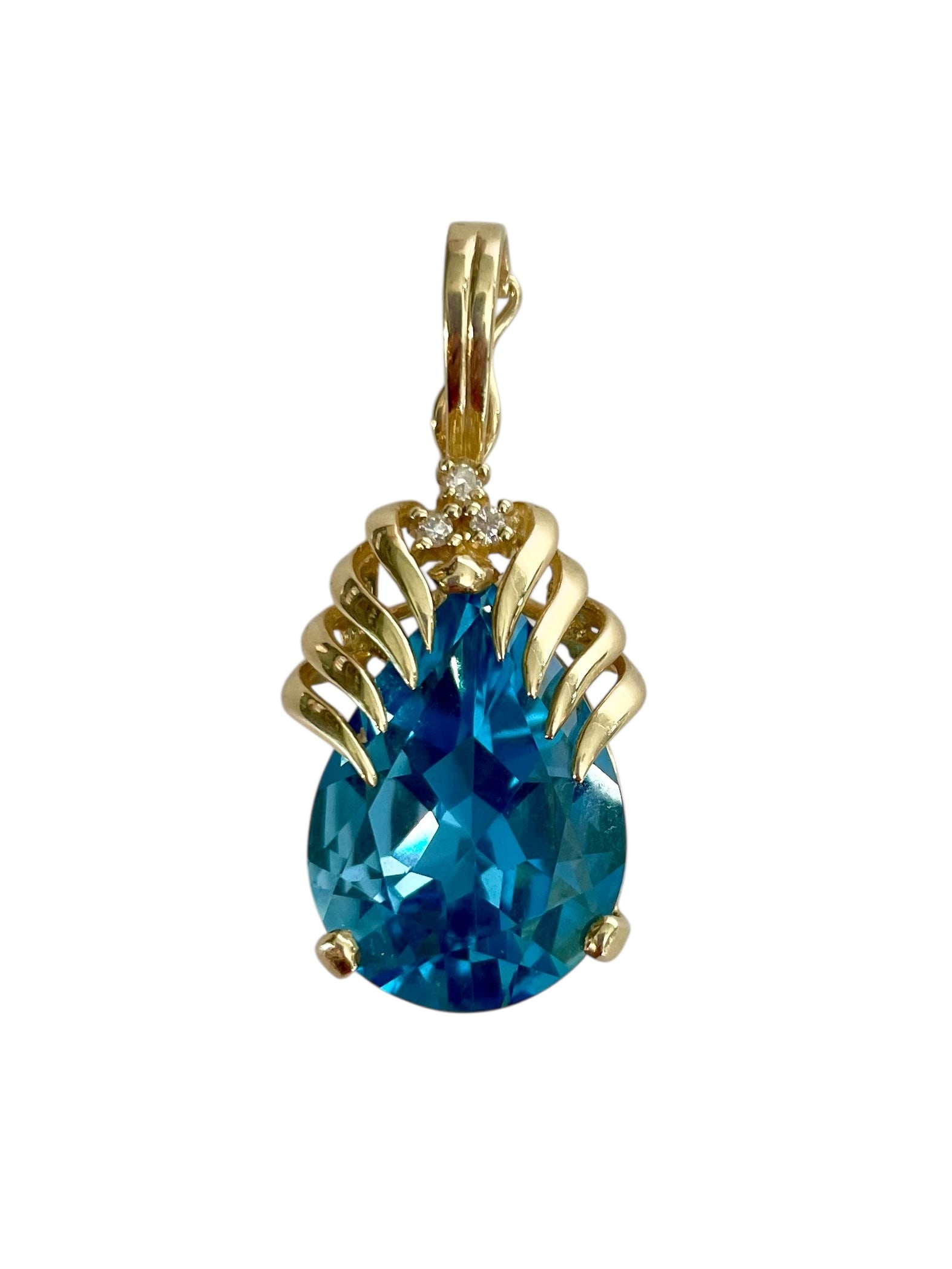 Blue Topaz and Diamond Pendant, 14K Gold ~ 6.3 grams (1 of 3)