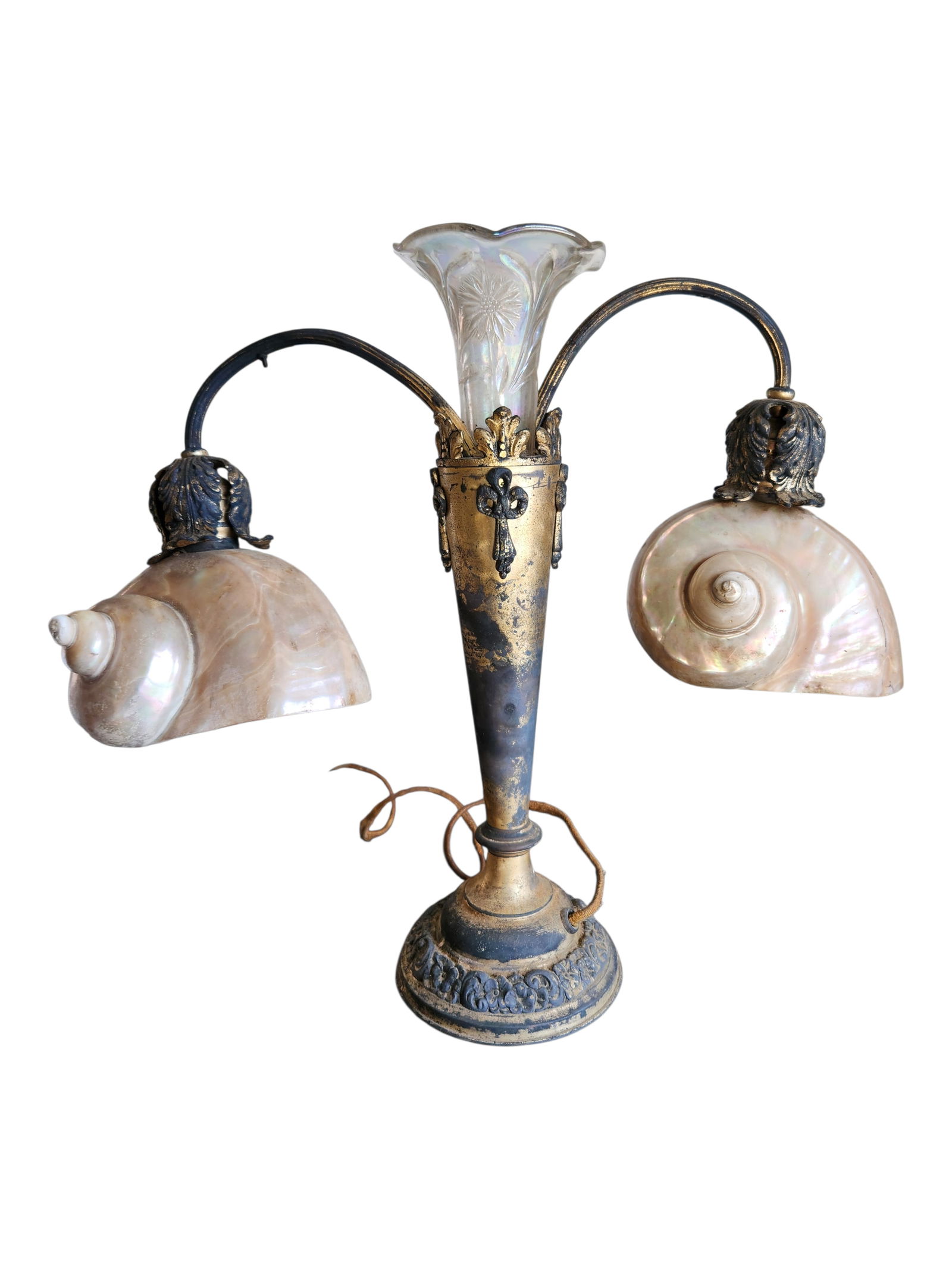 Art Nouveau Table Lamp w/ Mother of Pearl Shell Shades (1 of 13)