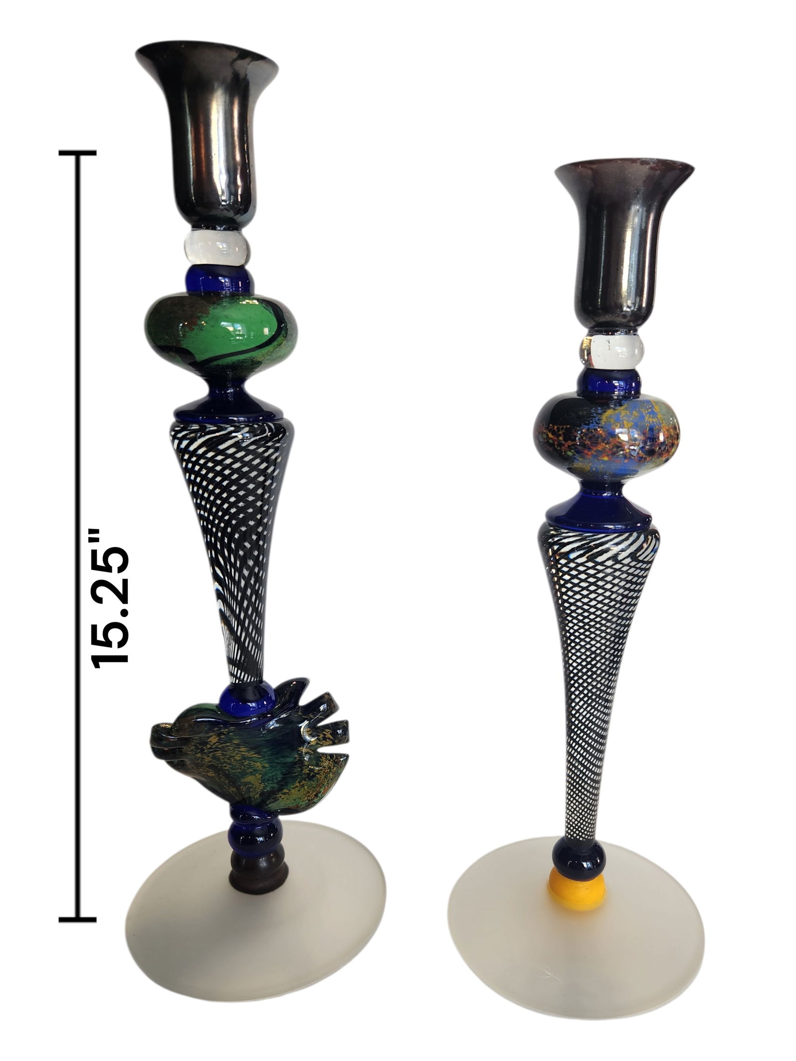 2 Ioan Nemtoi Hand Blown Glass Candlesticks Romania Signed, Art Glass (1 of 7)