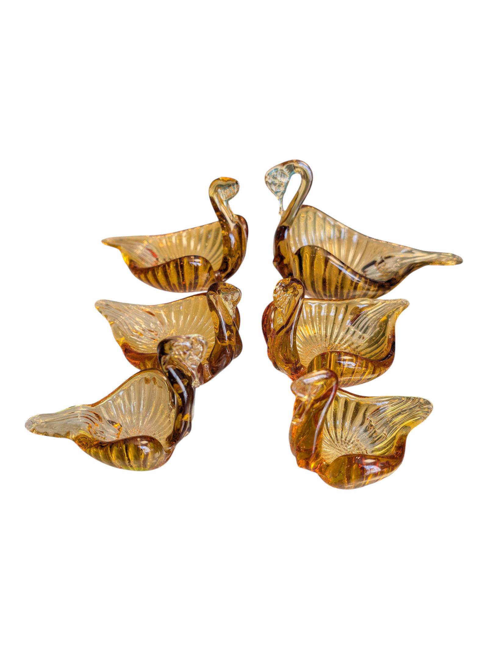 Vintage Amberina Glass Swan Stacking Bowls ~ 6: Vintage Amberina Glass Swan Stacking Bowls ~ 6