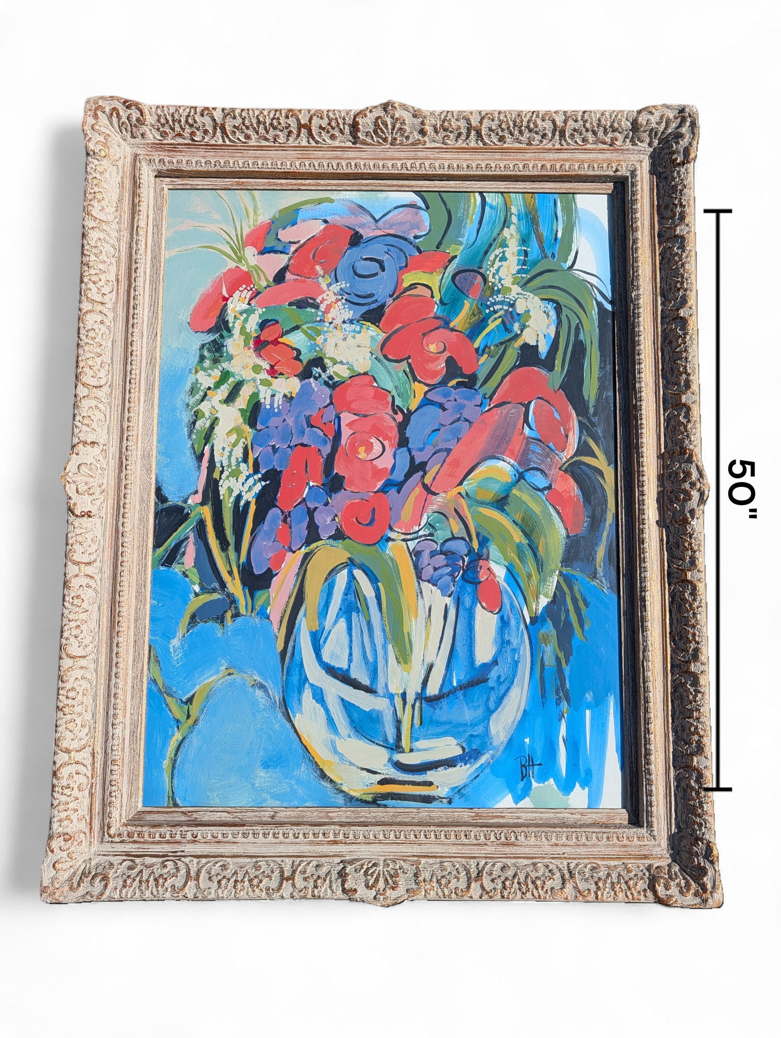 Betty Hudson Abstract Flowers Painting on Board: Betty Hudson (20th C.) American, Large Abstract Acrylic on Canvas. Signed lower right. Betty Hudson's studio in the 1980s was located in Sarasota, Florida across the street from the seaside, where she