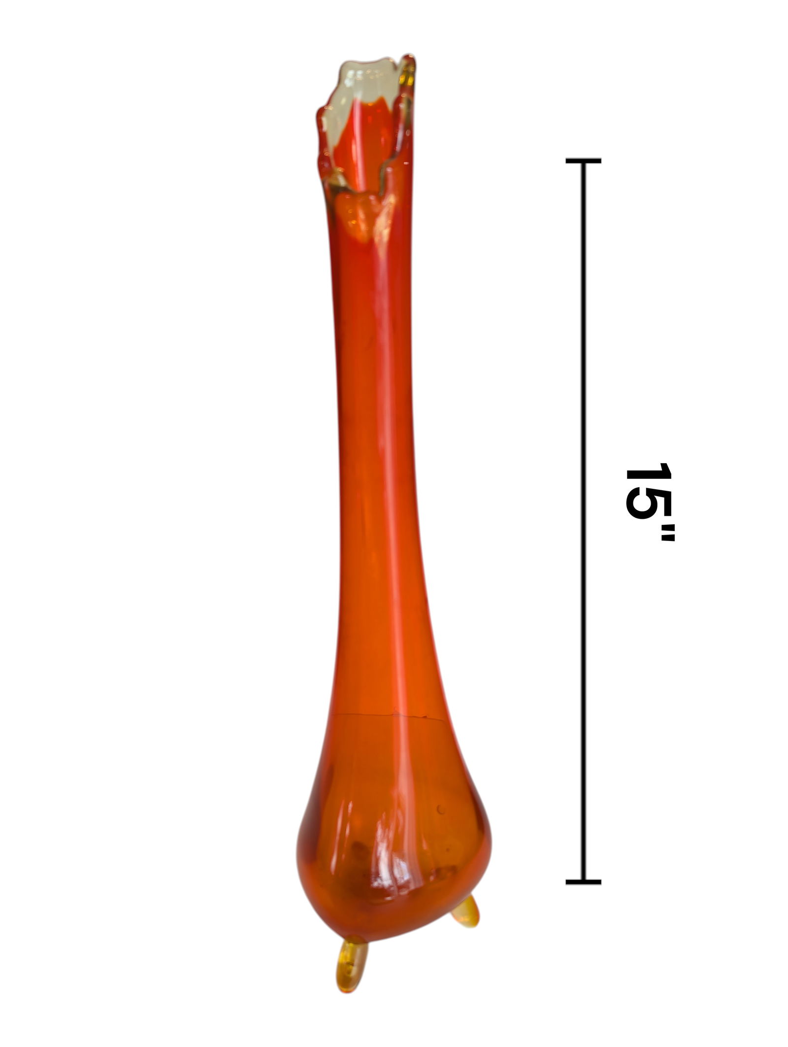 LE Smith Amberina Glass 3 Footed Swung Vase ~ Bottom Glows: LE Smith Amberina 3 Footed Swung Vase ~ Bottom Glows uv reactive 395 light. Height 15" Width 4"