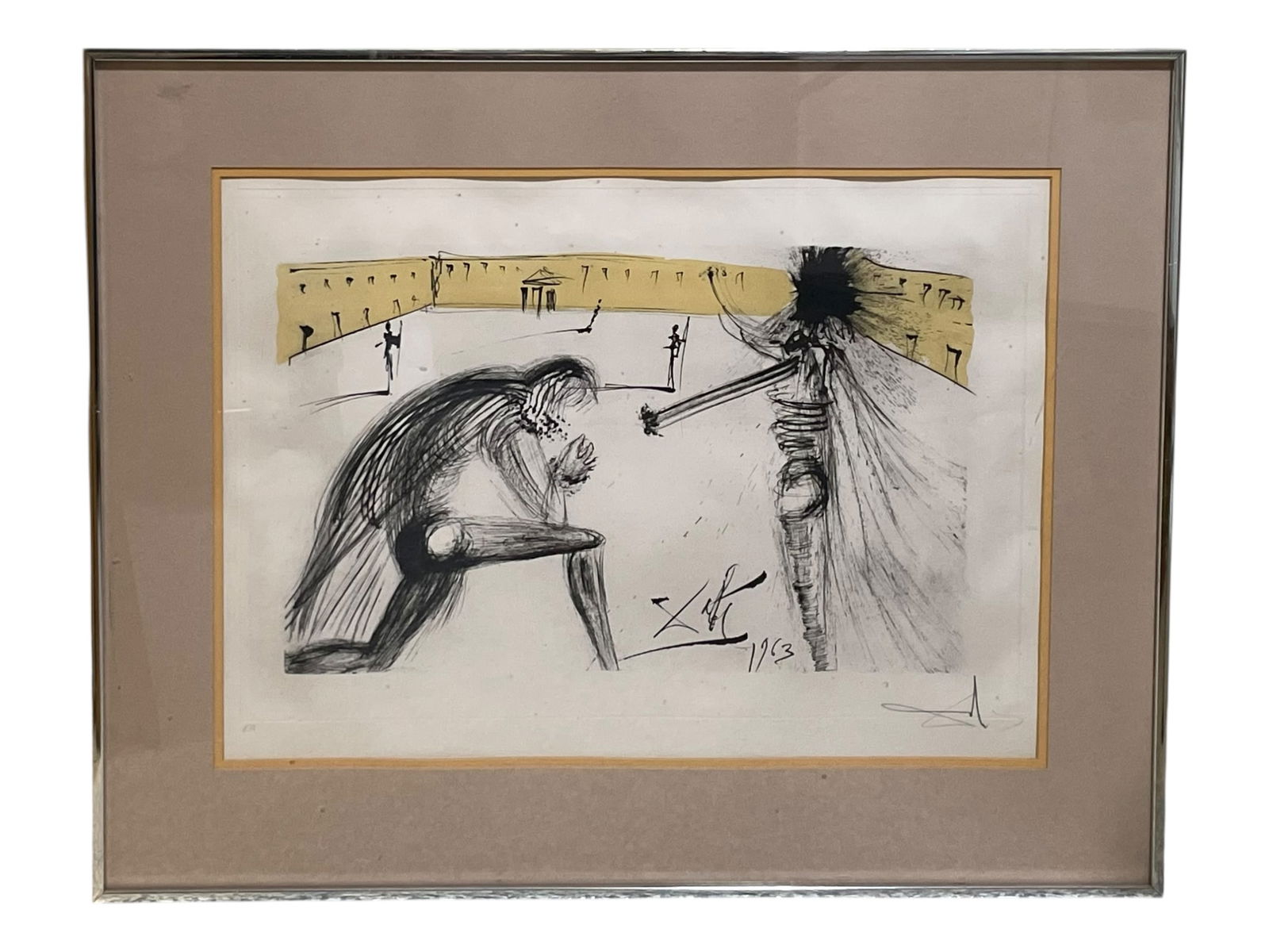 Salvador Dali Calderon Suite Etching, Artist's Proof: Salvador Dali Calderon Suite Etching, Artist's Proof Signed, and marked EA as an artist's proof. Foxing as pictured. Info on the reverse says this is from Calderon Suite. Framed size 30" x 24"