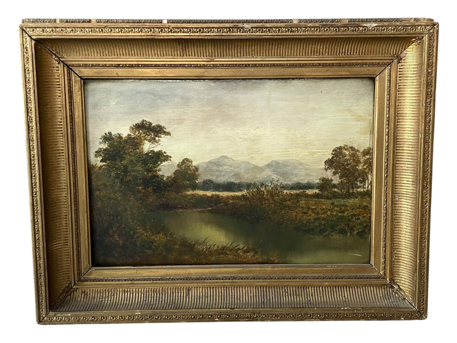 Oil on Board 1866 Painting of Loch Katryne Scotland: Oil on Board 1866 Painting of Loch Katryne Scotland Unsigned, with an old label on the reverse reading: Near Loch Katryne, Scotland, Daniel R. Waterston, August 1866. There is also documentation of