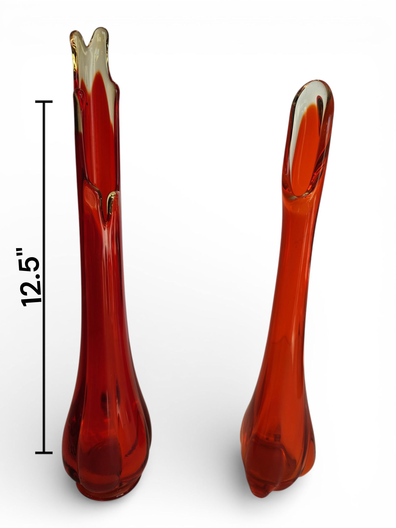 Pair of Amberina Viking Swung Vases Persimmon Orange (1 of 4)