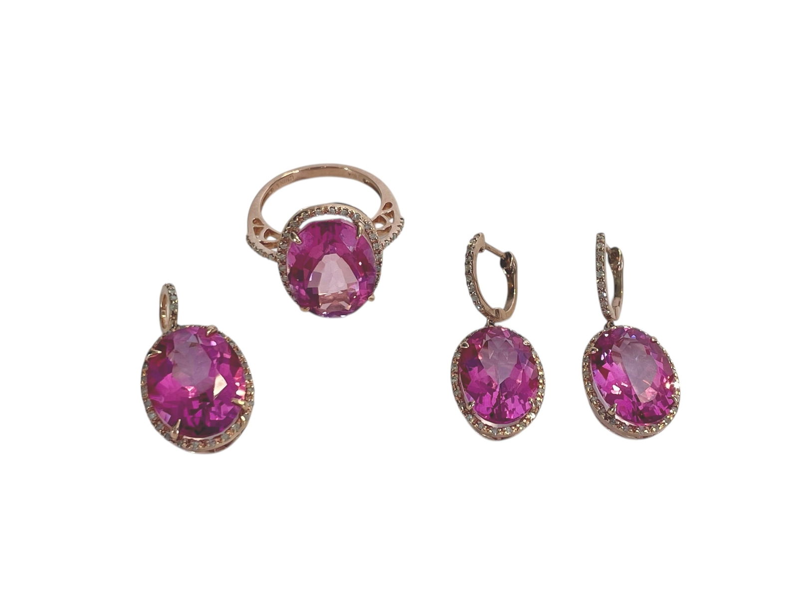 Pink Topaz and Diamond Jewelry Suite, 10K Gold ~ 15.2 grams (1 of 5)