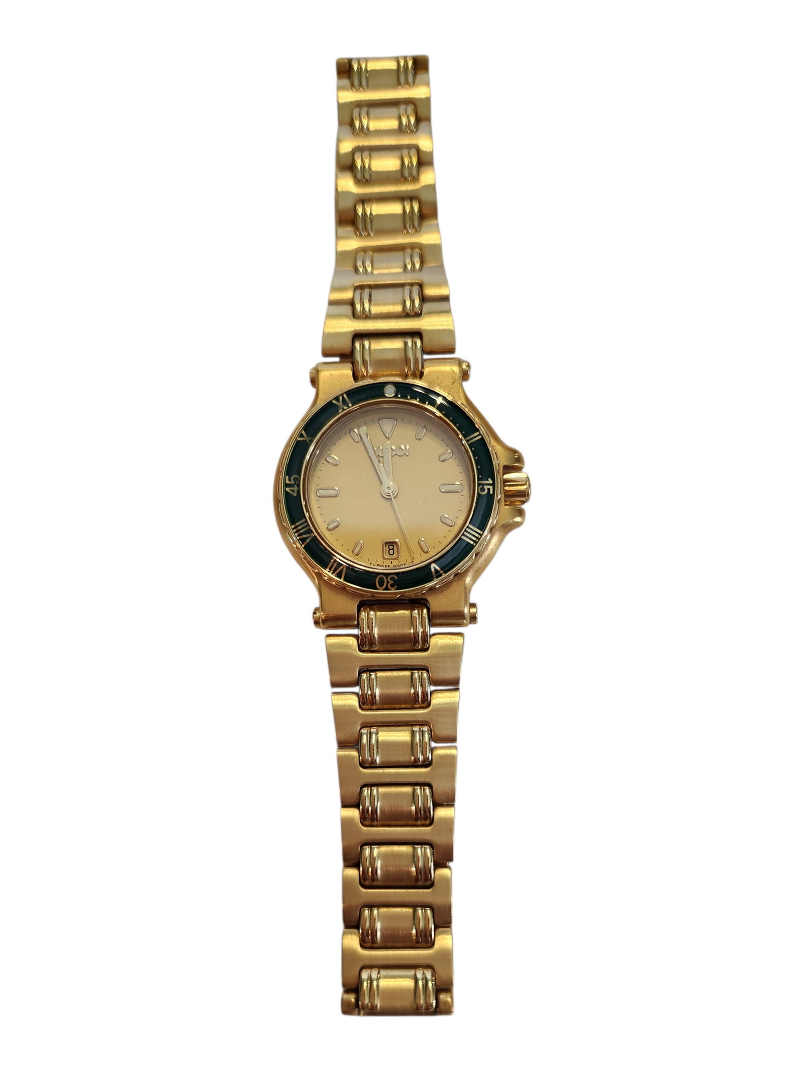 Gucci 9800 L Rotating Green Bezel Gold Tone (1 of 6)