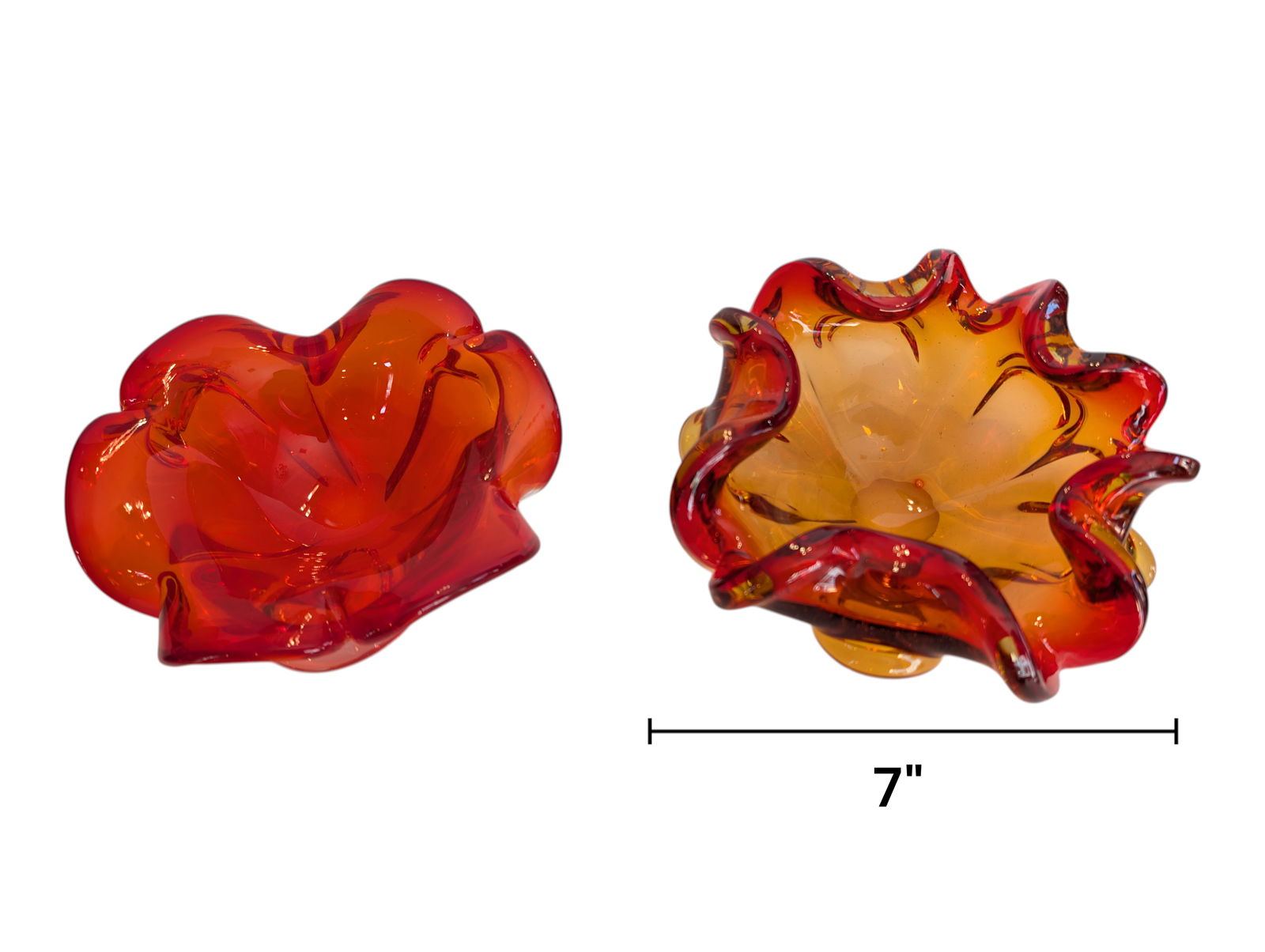 Pair of Ruffled Edge Murano Amberina Glass Bowls / Ashtrays: Pair of Ruffled Edge Murano Amberina Glass Bowls / Ashtrays Width 7"