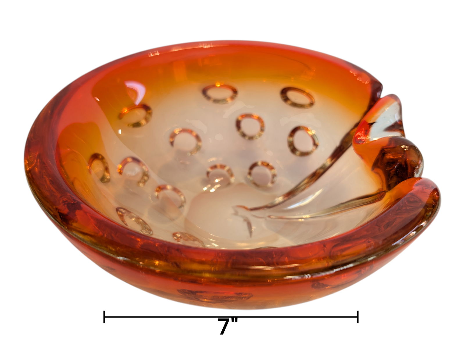 Studio Art Glass Large Amberina Cigar Ashtray Thumbprint Design (1 of 4)