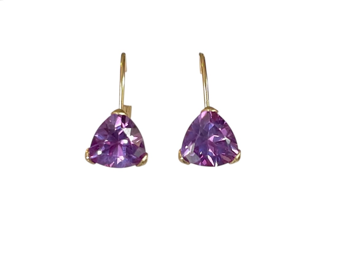 Purple Sapphire Drop Earrings, 14K Gold ~ 1.4 grams (1 of 2)