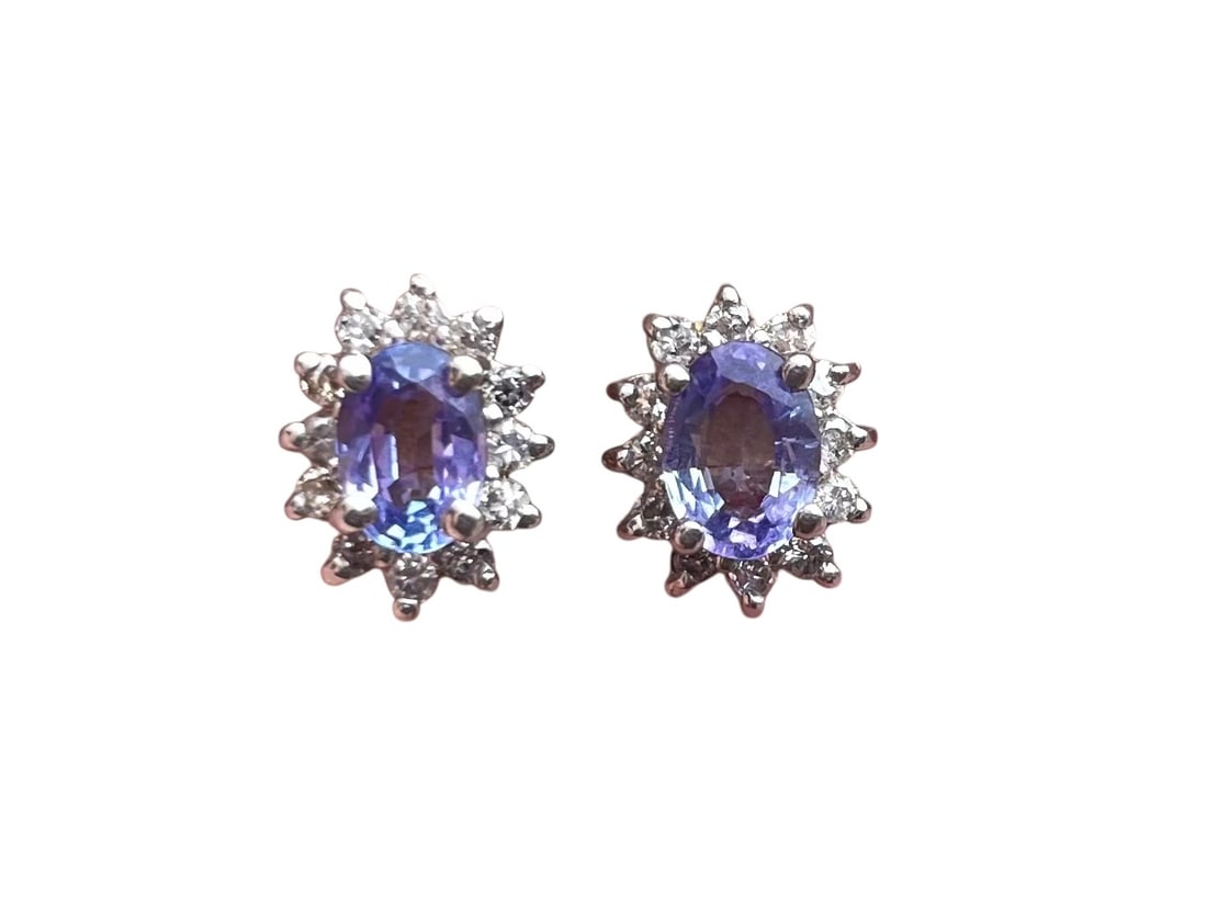 Tanzanite and Diamond Earrings, 14K Gold ~ 2.0 grams (1 of 2)