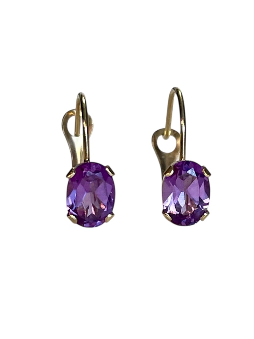 Purple Sapphire Earrings, 14K Gold ~ 1.2 grams (1 of 3)