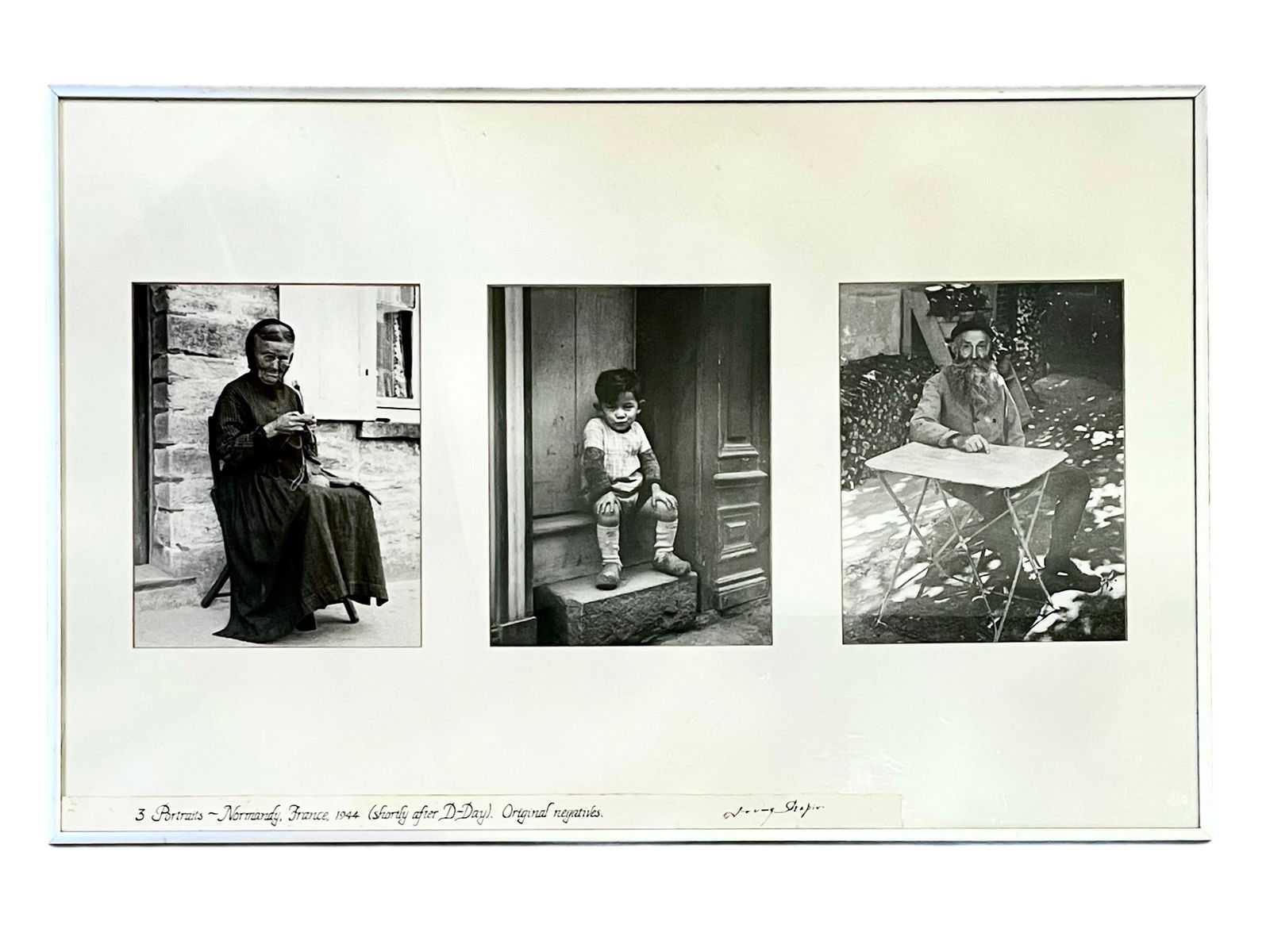 Irving Shapiro 1944 Black and White Portraits from Normandy: Irving Shapiro 1944 Black and White Portraits from Normandy 3 portraits framed together by photographer Irving Shapiro, described with a note as original negatives from 1944, Normandy, France,