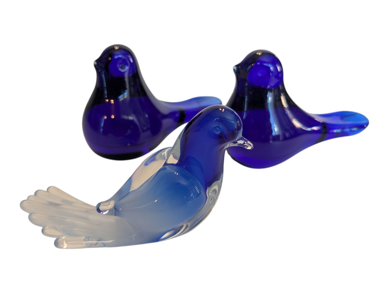 Group of 3 Blue Glass Birds Paperweights (1 of 4)