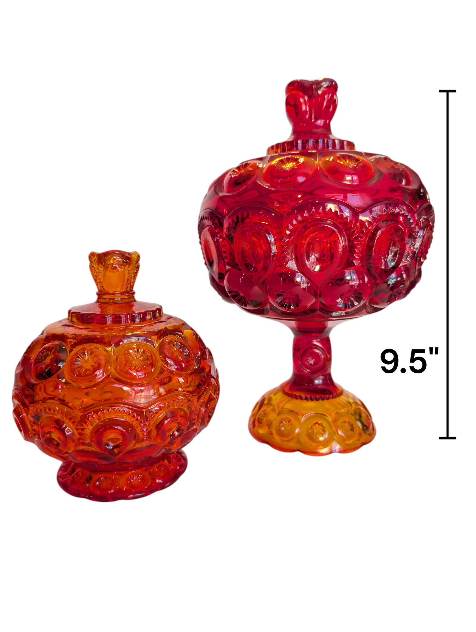 Pair L.E. Smith Moon & Stars Amberina Glass candy Dish / Compote (1 of 4)