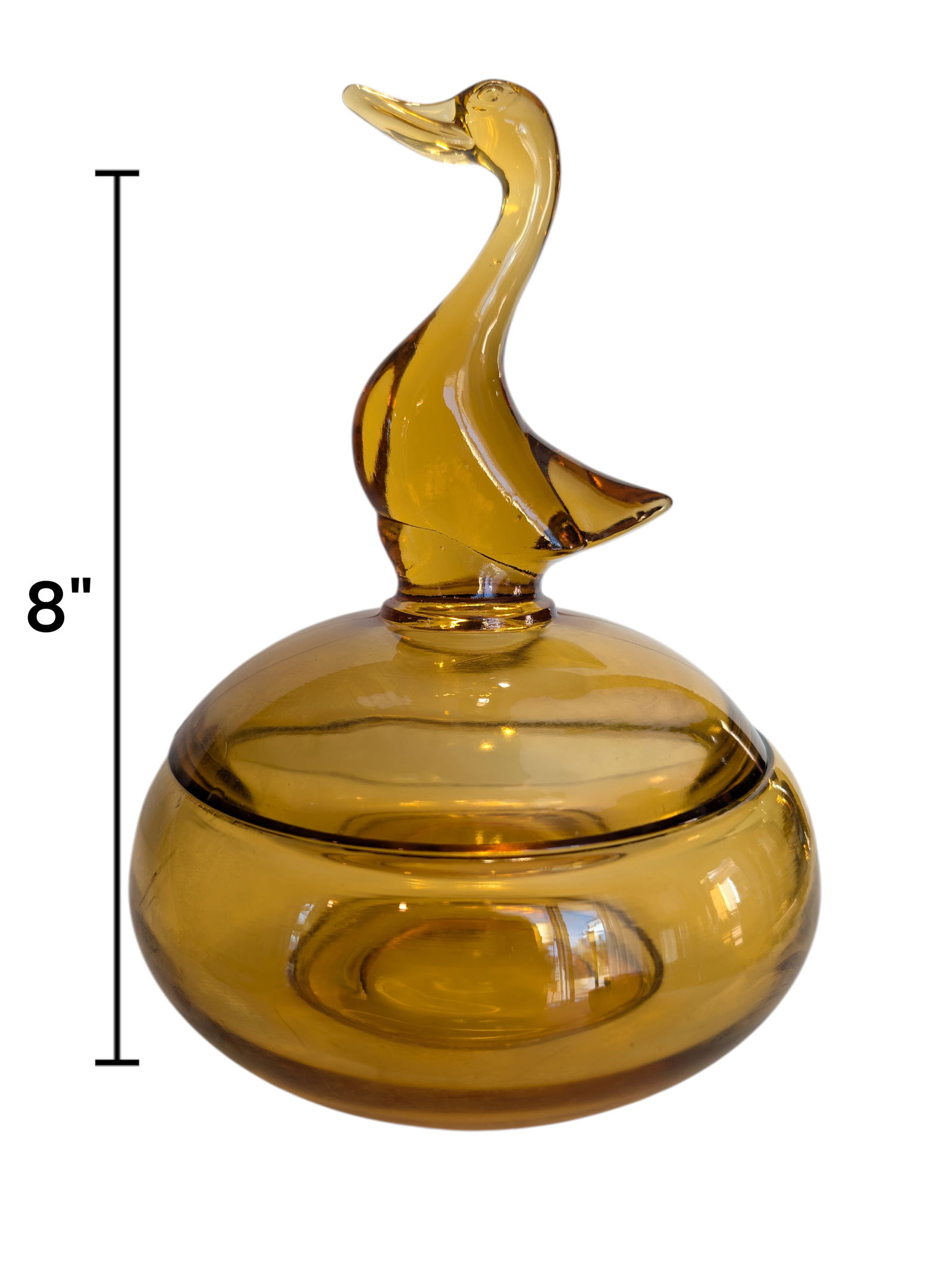 Vintage Viking Glass Amber Duck Covered Candy Dish: Vintage Viking Glass Amber Duck Covered Candy Dish Height 8"