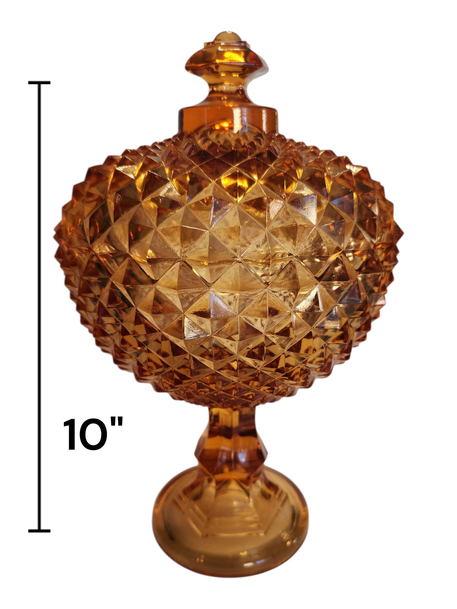 Westmoreland Amber Glass Covered Candy Dish Sawtooth: Westmoreland Amber Glass Covered Candy Dish Sawtooth design. Height 10"