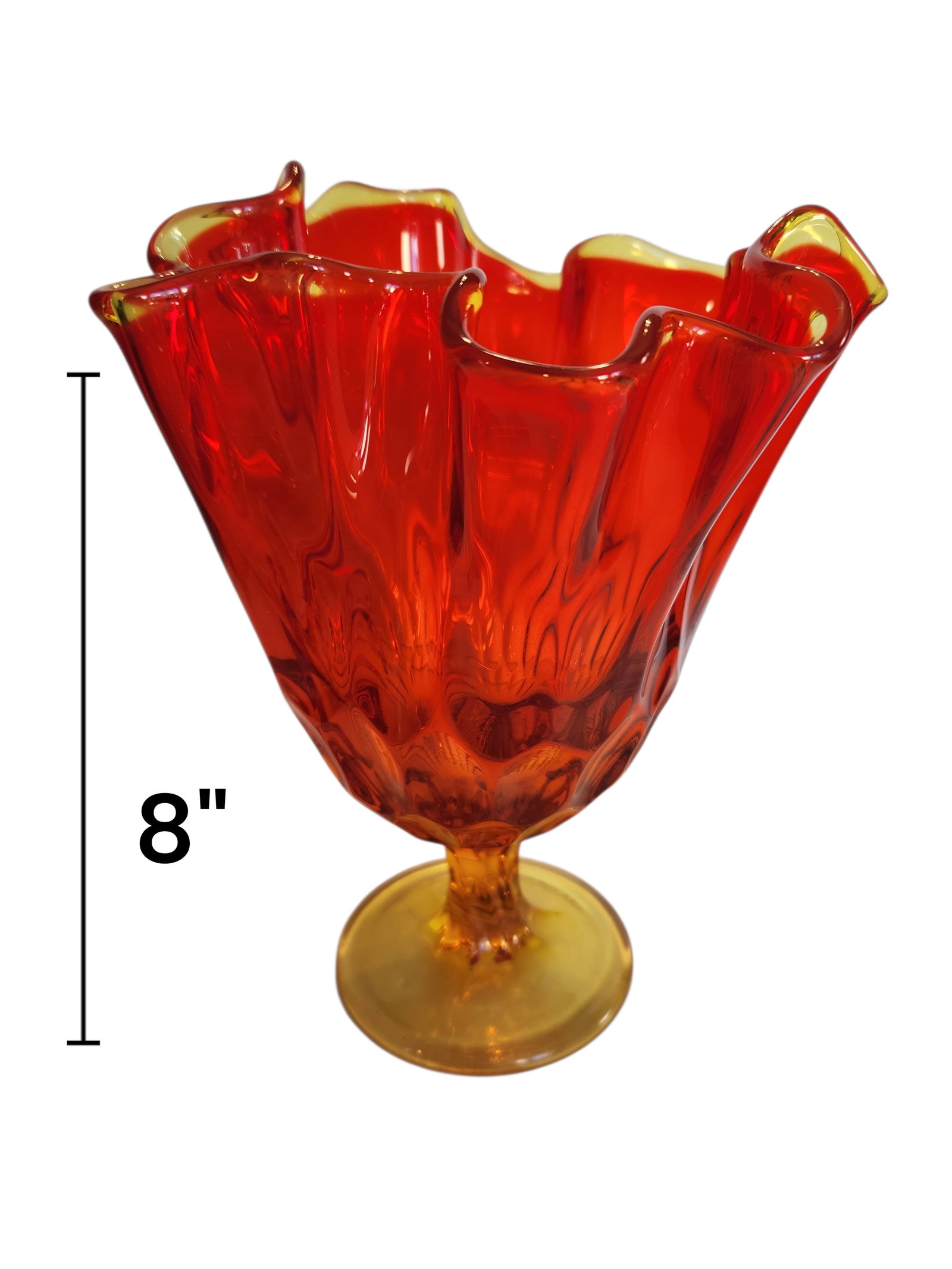 Fenton Ruffled Handkerchief Pedestal Vase Amberina Glass (1 of 4)