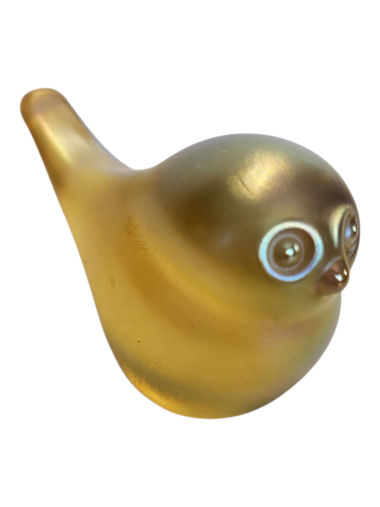 Orient & Flume 1987 Golden Iridescent Bird Paperweight Signed ~ Uranium Glass (1 of 6)