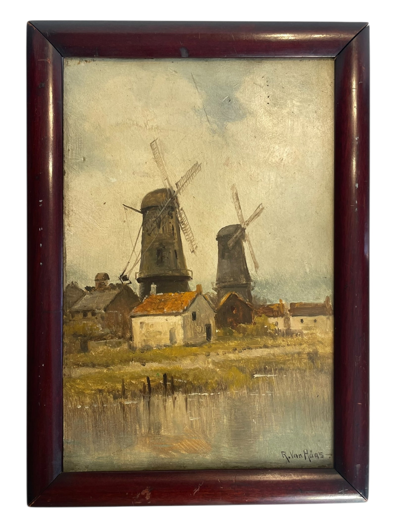 R. van Haas Dutch Landscape Painting with Windmills (1 of 4)