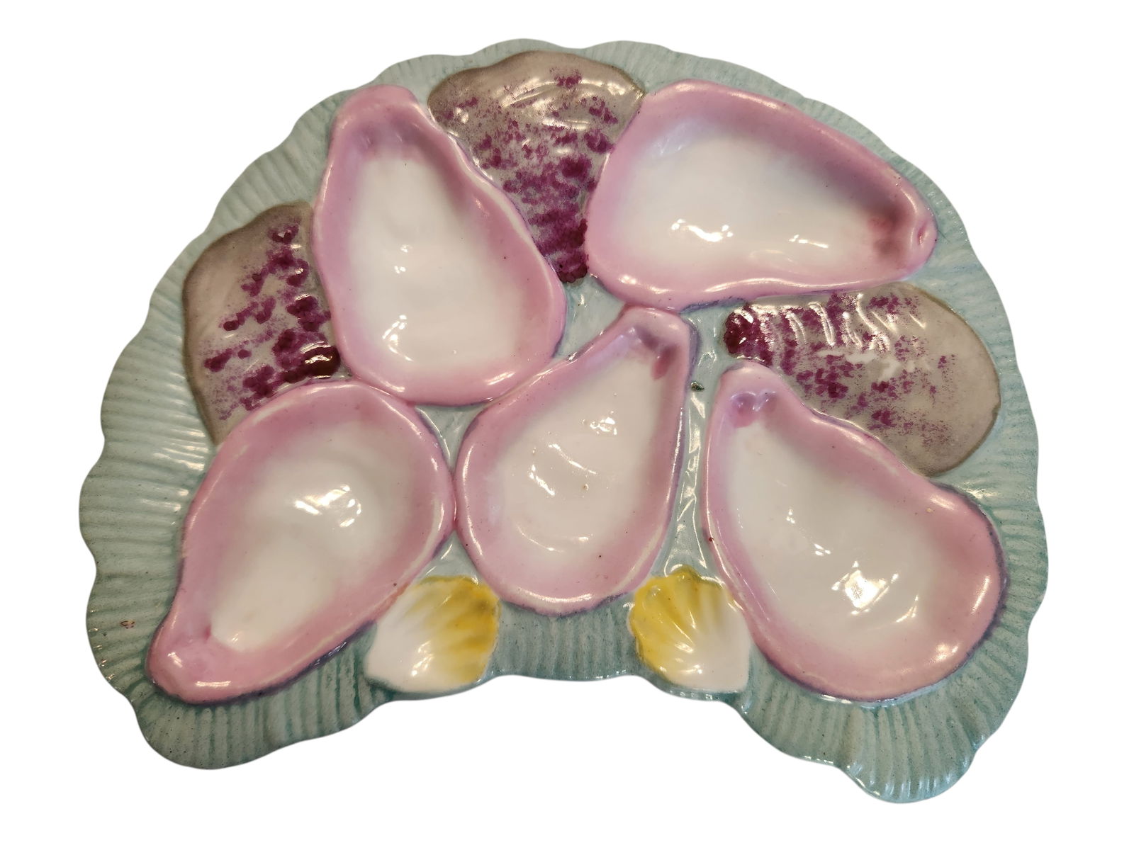 Antique French 5 Setting Oyster Plate Crescent Shape, Circa mid 1800's (1 of 5)