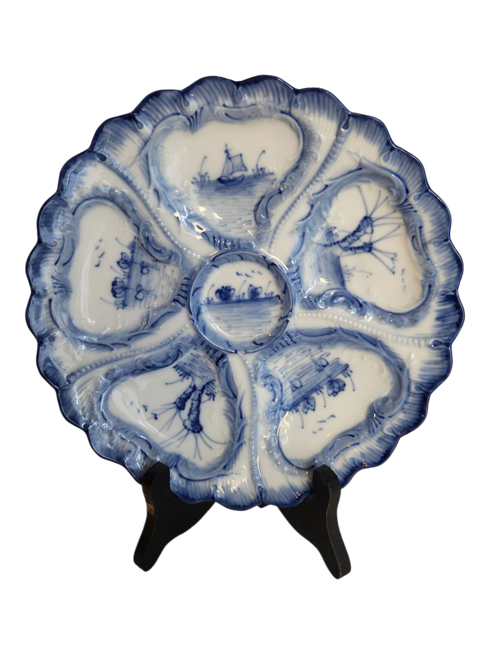 Weimar Blue & White Porcelain 5 Well Oyster Plate. ca 1930's (1 of 4)