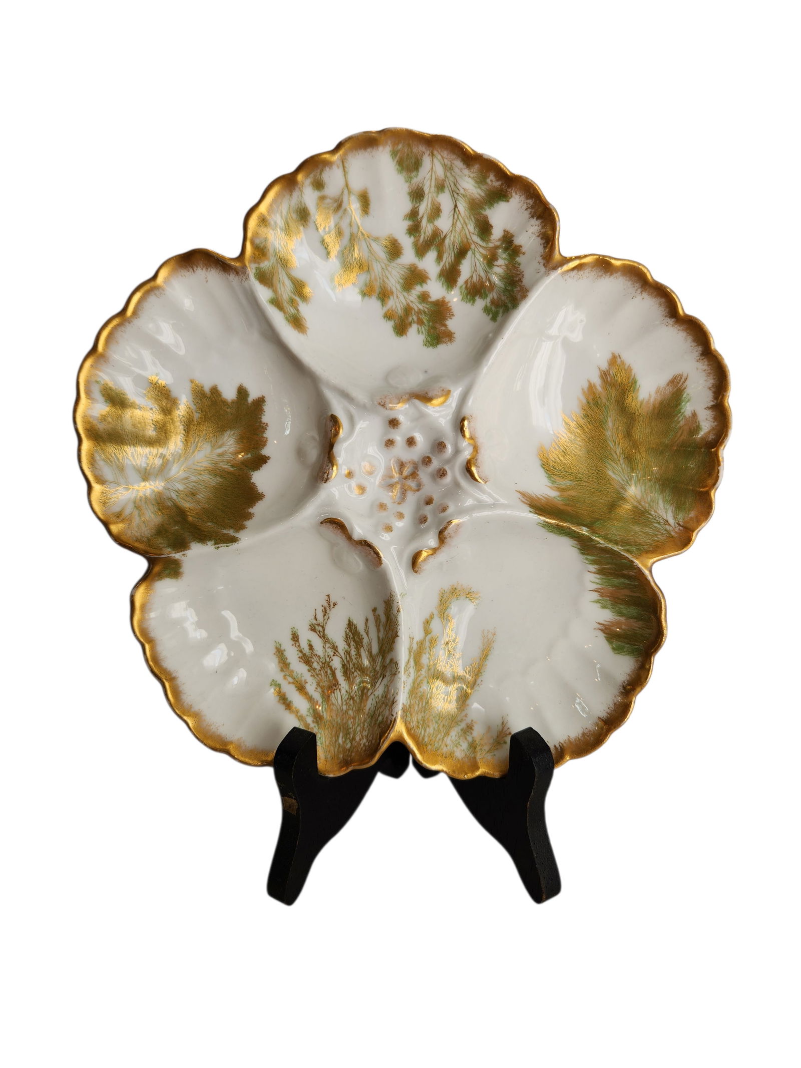 Antique T&V Limoges Gold Scalloped Oyster Plate 5 Well, ca 1880's (1 of 4)