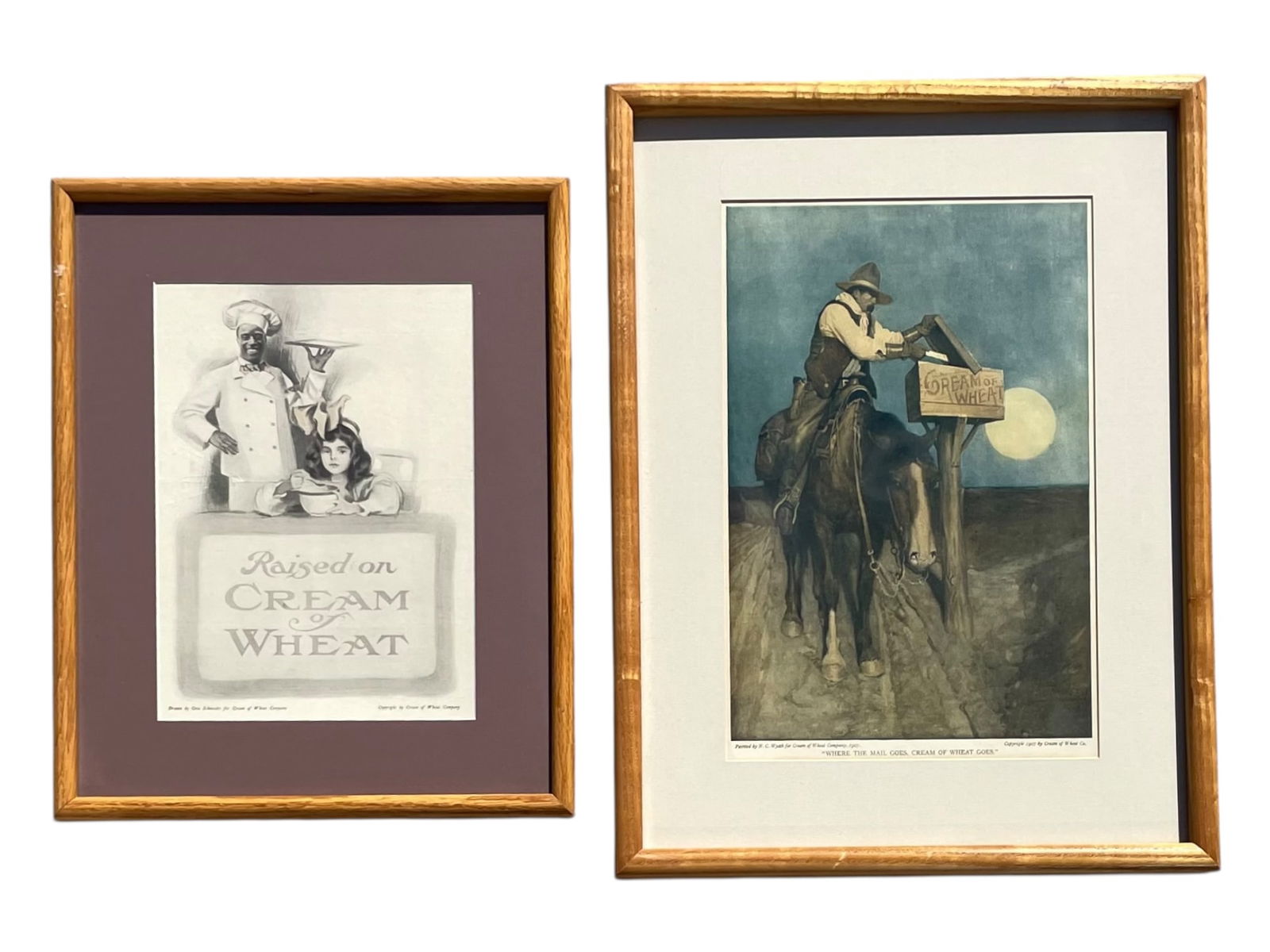 Framed NC Wyeth and Otto Schneider Cream of Wheat Ads: Framed NC Wyeth and Otto Schneider Cream of Wheat Ads Professionally framed, sizes: 16" x 21" 13.5" x 16.5"
