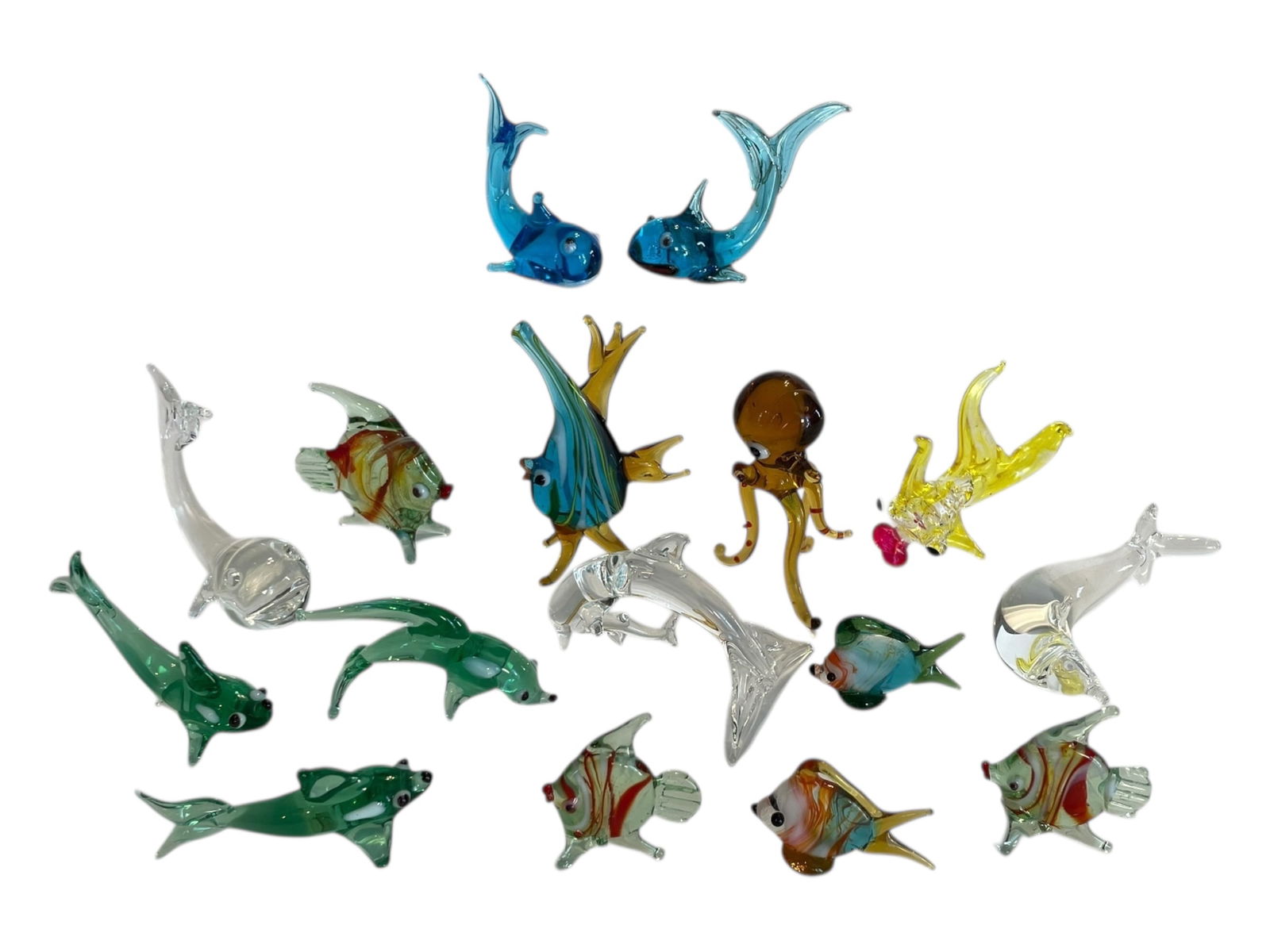 16 Small Blown Glass Sea Creatures: 16 Small Blown Glass Sea Creatures Approx. 1" to 3" tall