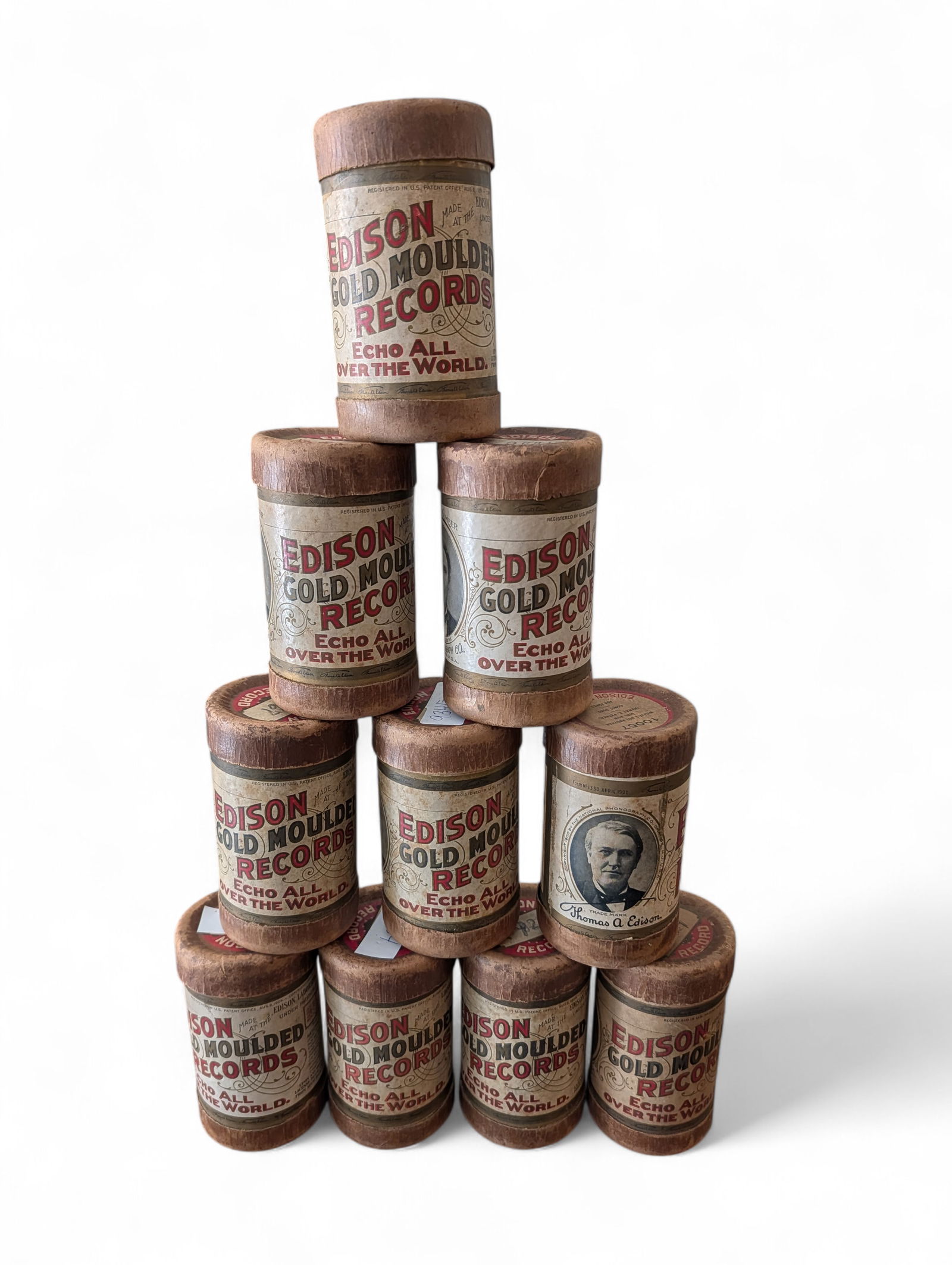 Group of 10 Edison Spools In Original Cylinder Tube Boxes: Mixed Titles in original Boxes Original numbers are : 8931,8293, 9634, 8426,9321,8403,9139,9067,9437,9299