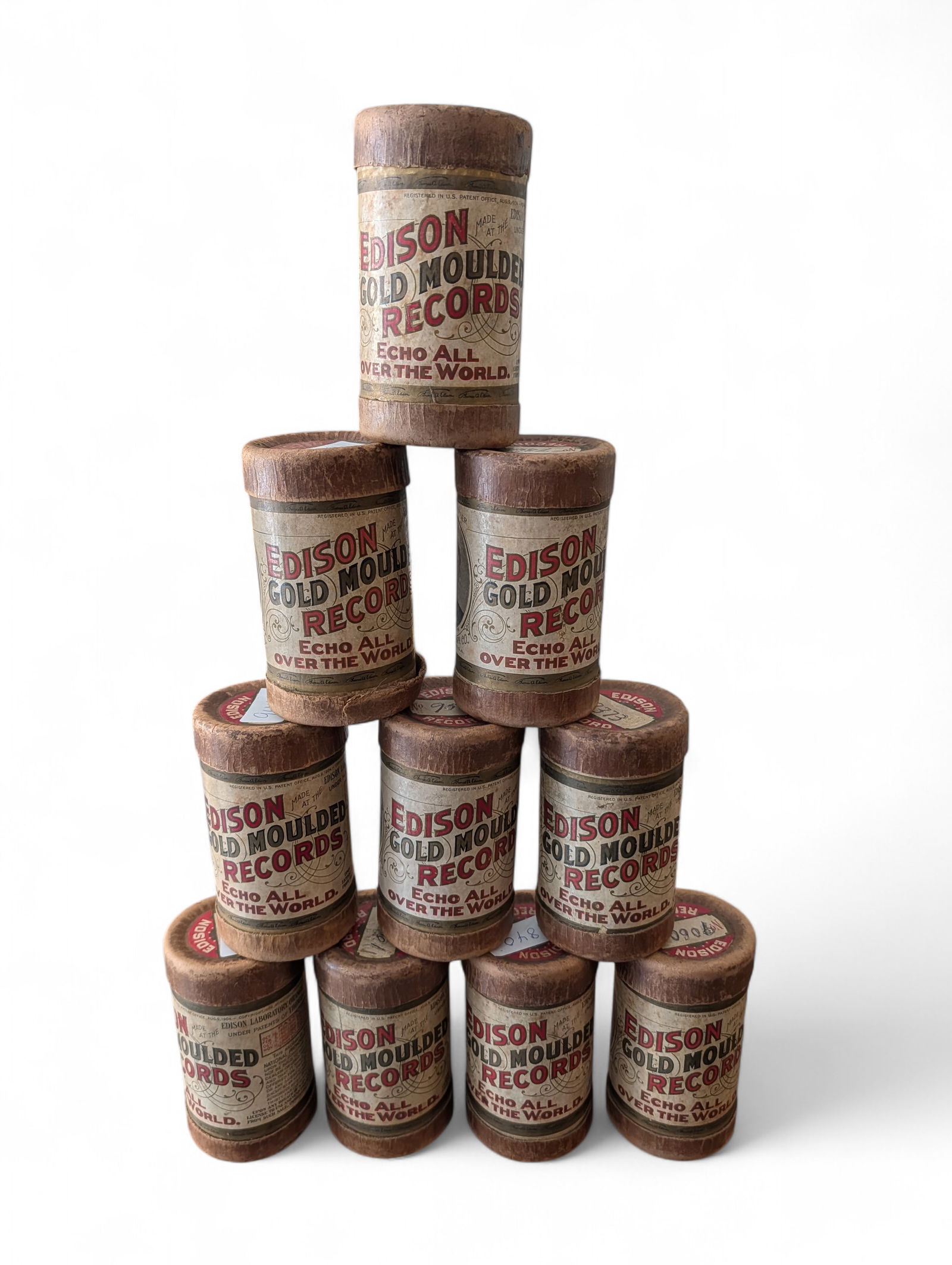 Group of 10 Edison Spools In Original Cylinder Tube Boxes: Mixed Titles in original Boxes Original numbers are : 9288, 9365,9373,9060,9249,9548,8840,9446,9336,9409