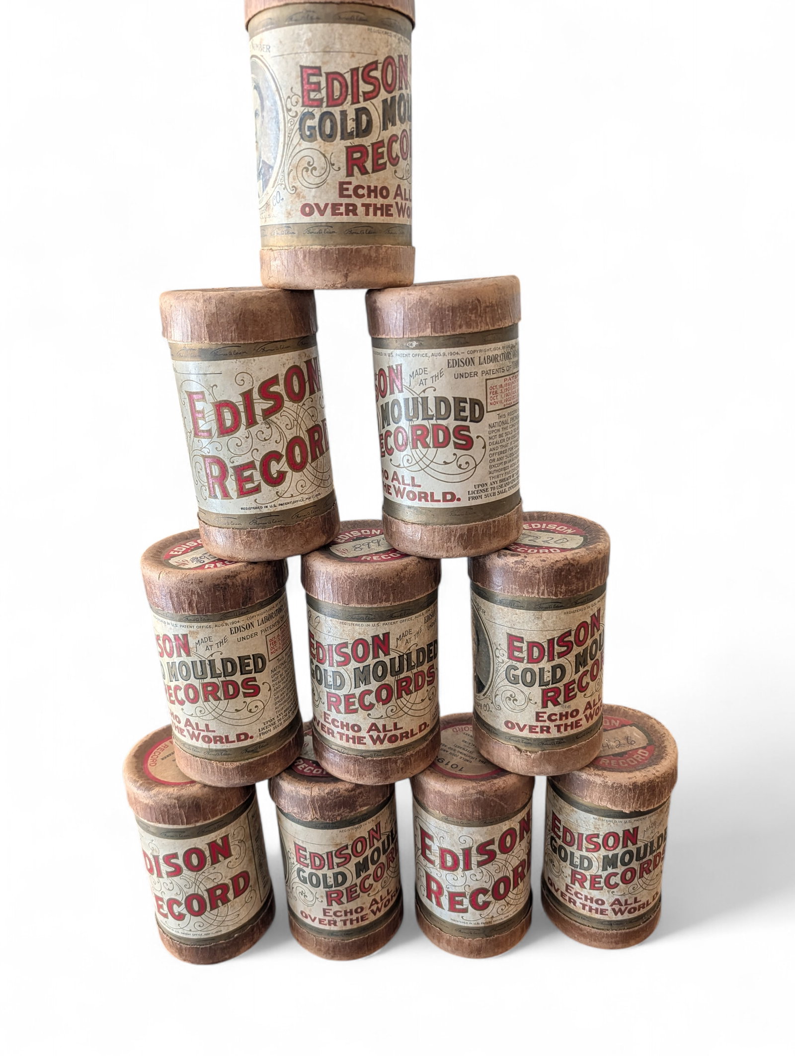 Group of 10 Edison Spools In Original Cylinder Tube Boxes (1 of 3)