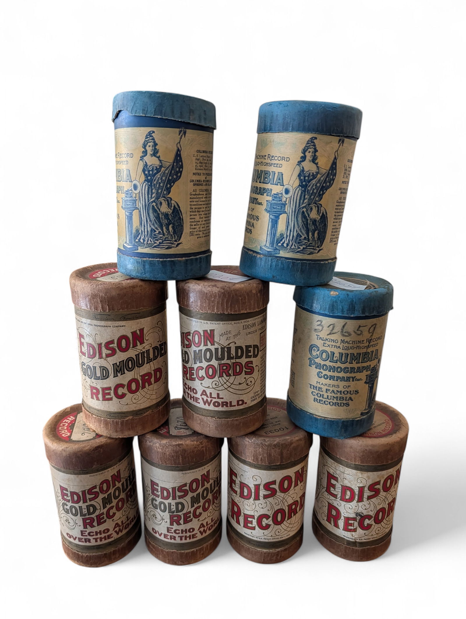 Group of 9 Edison Spools In Original Cylinder Tube Boxes (1 of 5)