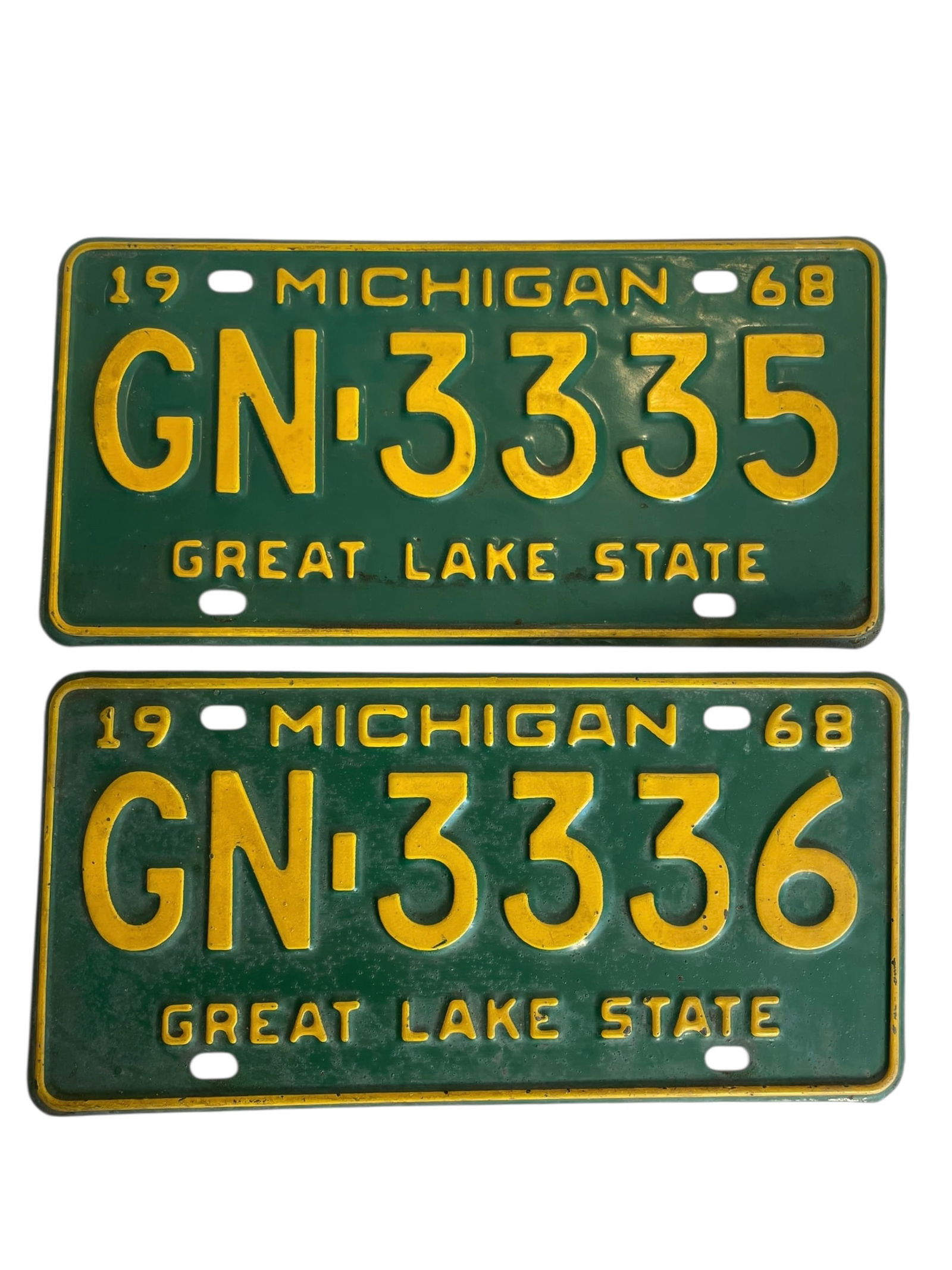 2 Michigan 1968 License Plates (1 of 2)