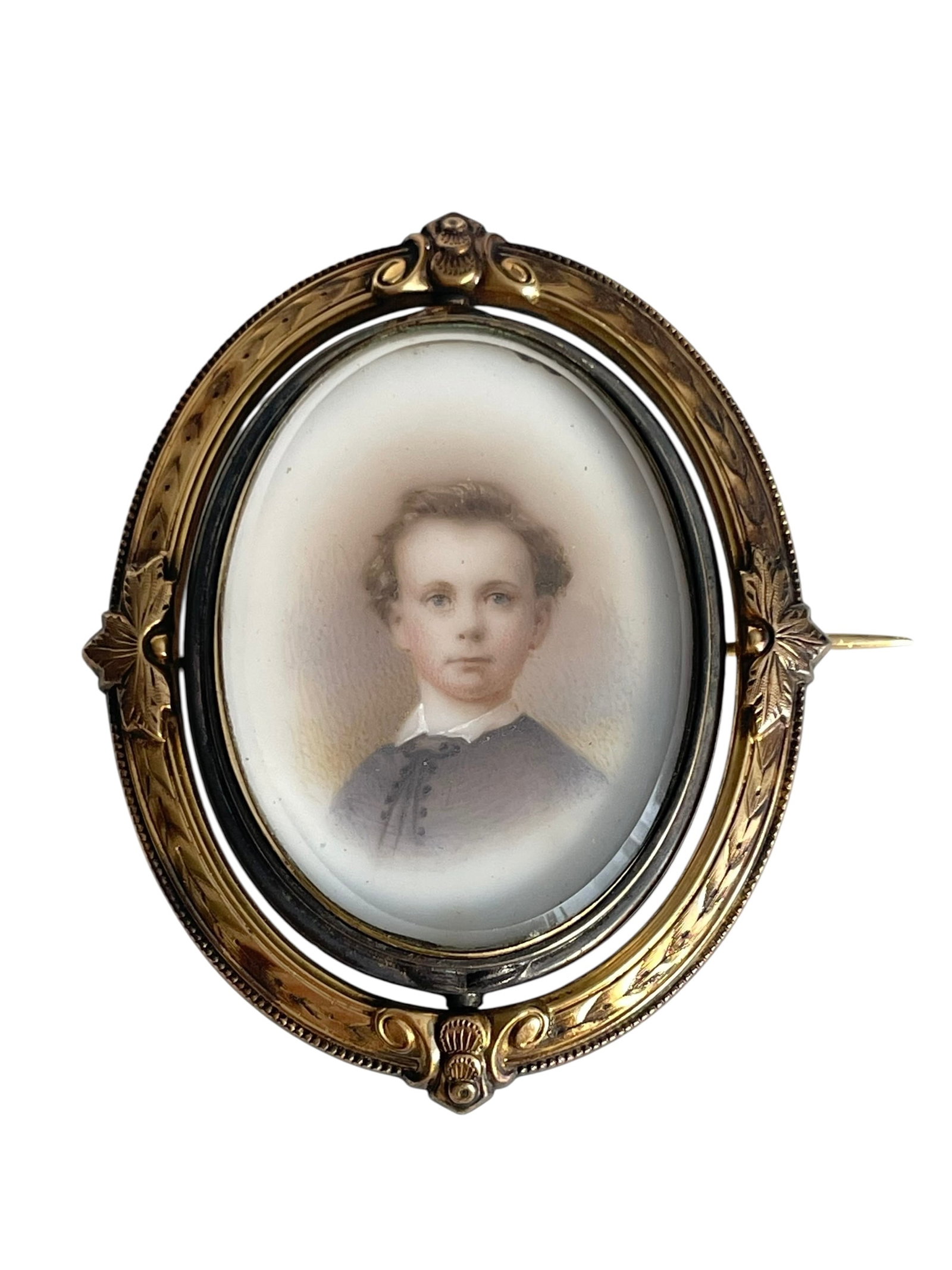 Victorian Gold Mourning Brooch with Portrait and Hair (1 of 3)