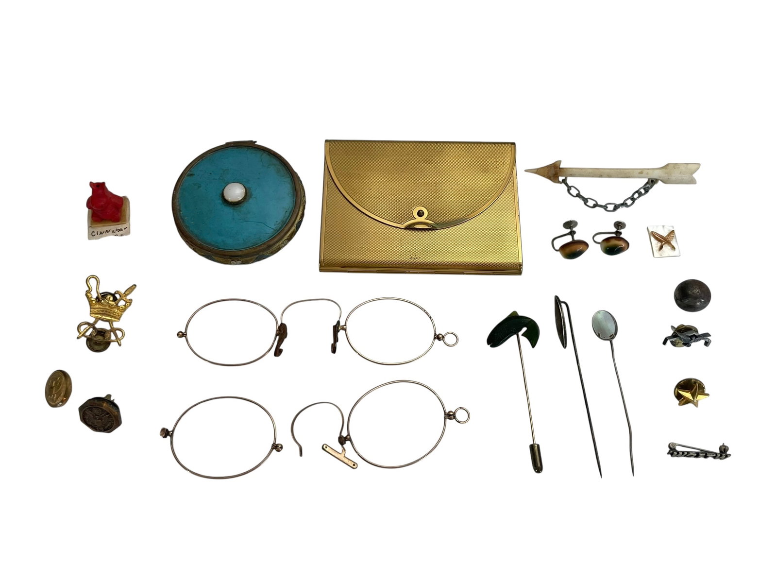 Cinnabar Mini Hippo, Old Spectacles, Pins and Stickpins, Compacts (1 of 6)