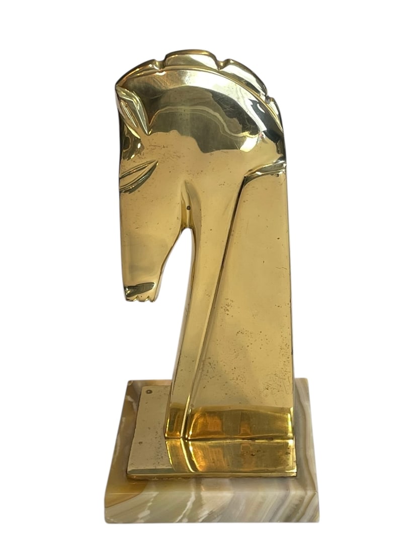 Brass Horse Head with Marble Base (1 of 2)