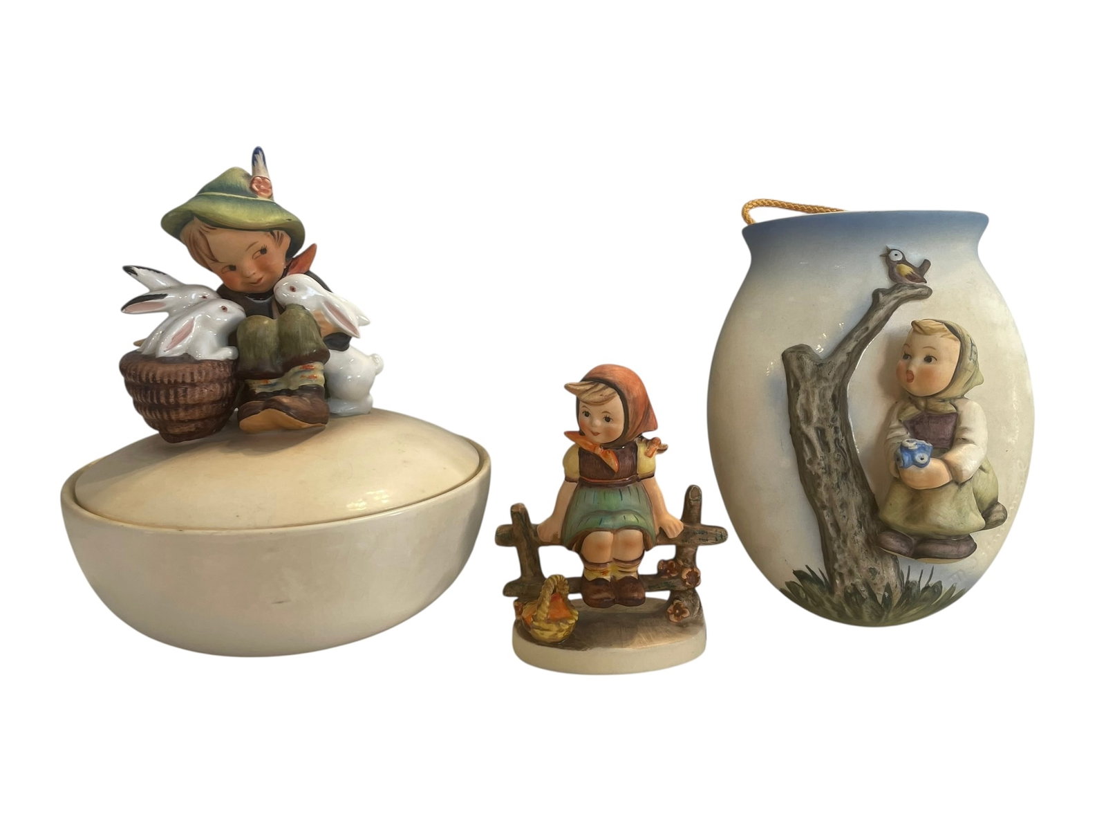 Western Germany Hummels: Dish, "Just Resting" Figure, and Wall Pocket (1 of 8)