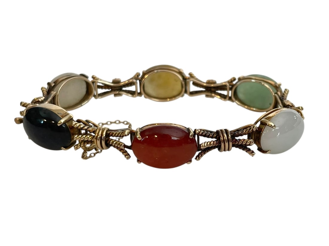 Multi-Color Jade Bracelet, 14K Gold ~ 27.5 grams (1 of 5)