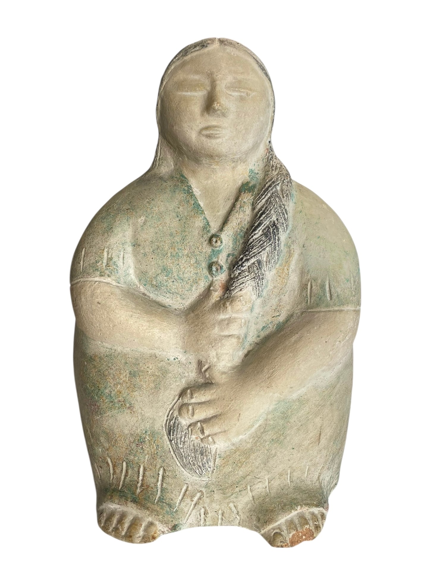 Large Clay Sculpture of Woman with Braid (1 of 5)