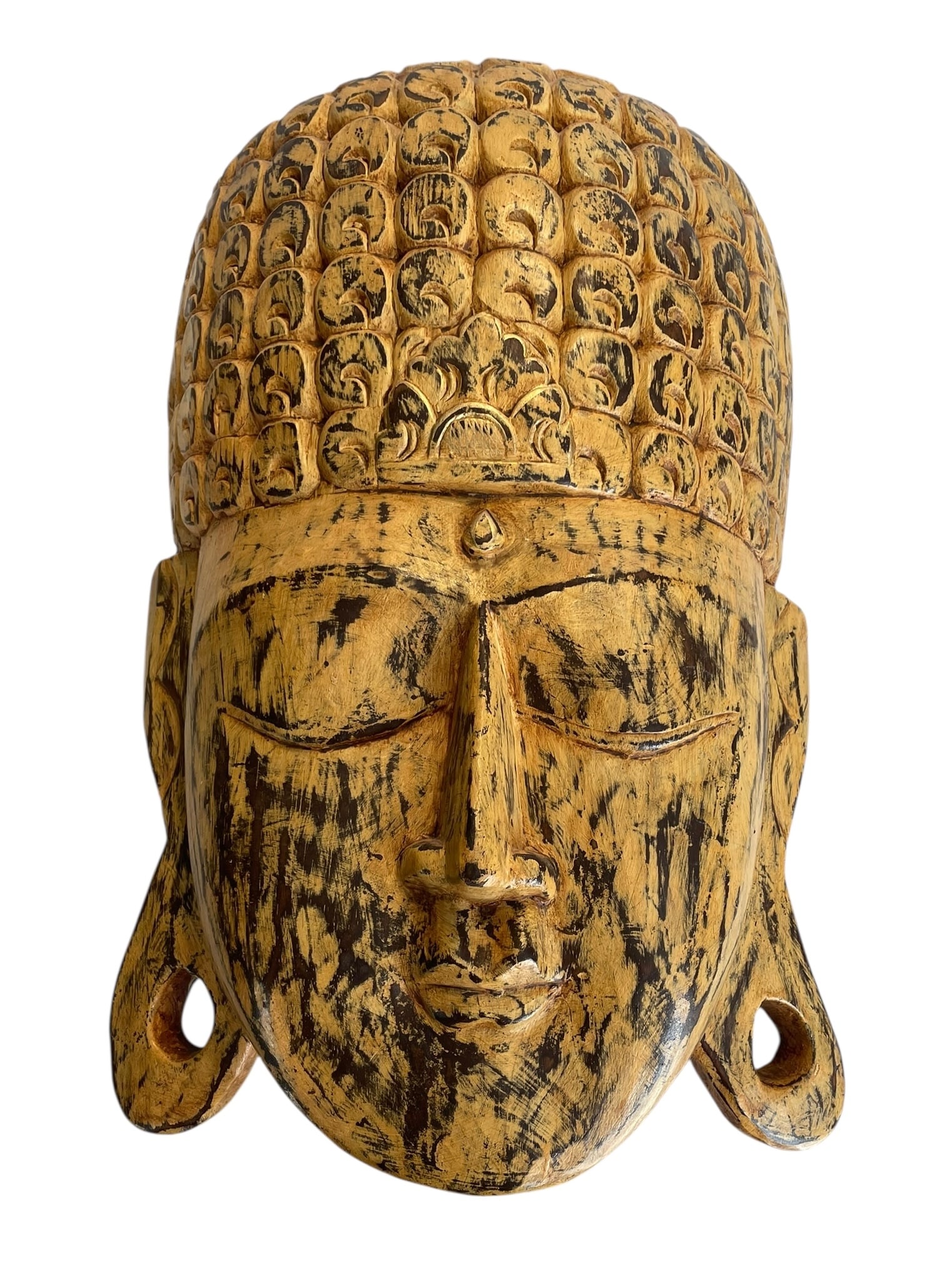 Large 18" Indonesian Carved Wood Buddha Mask (1 of 4)