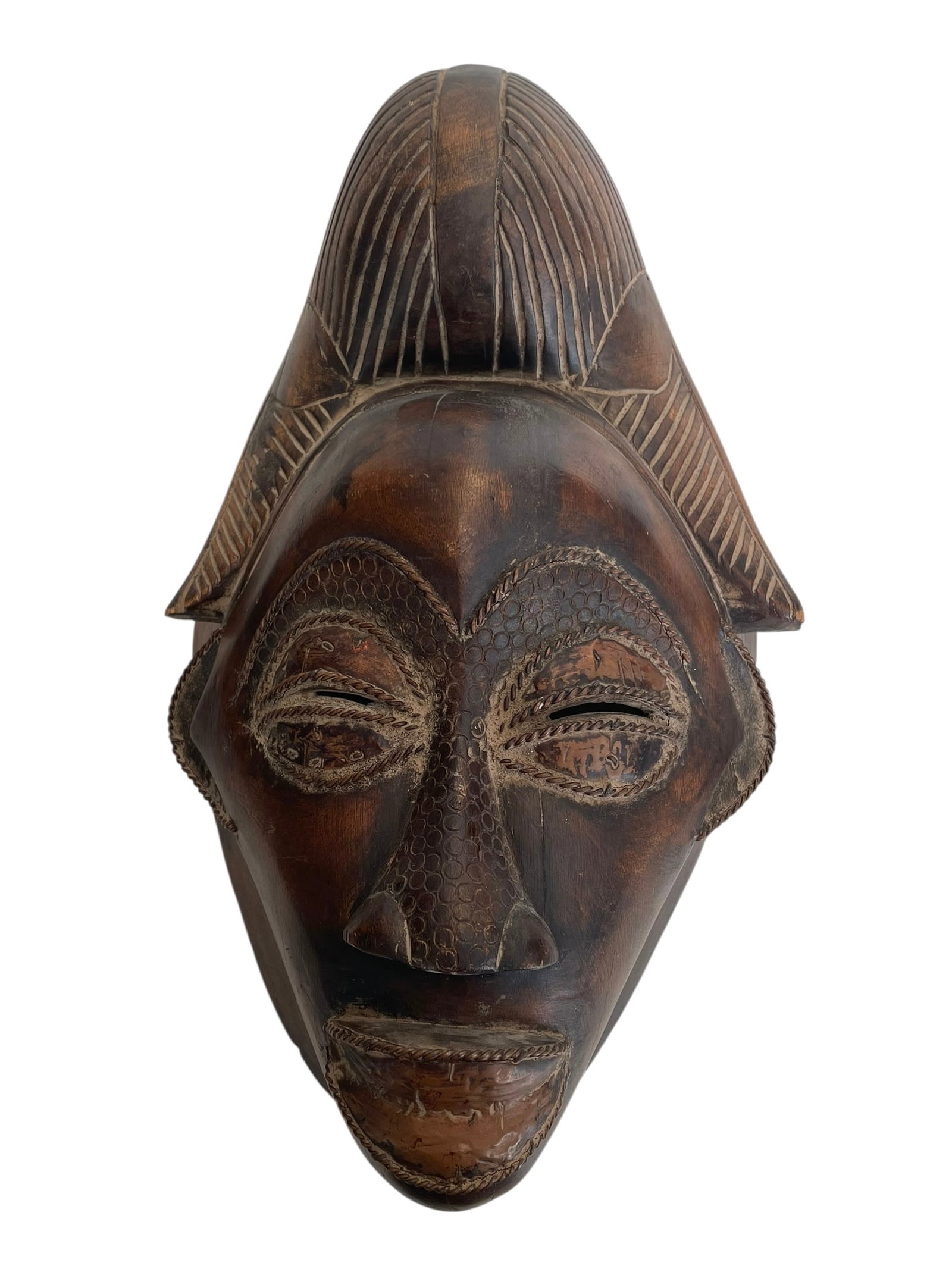 Carved Wood African Mask with Metal Features (1 of 3)