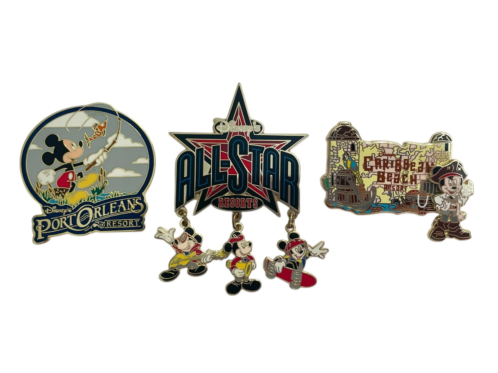 3 Disney Resort Trading Pins: Port Orleans, All-Star, Caribbean Beach (1 of 5)