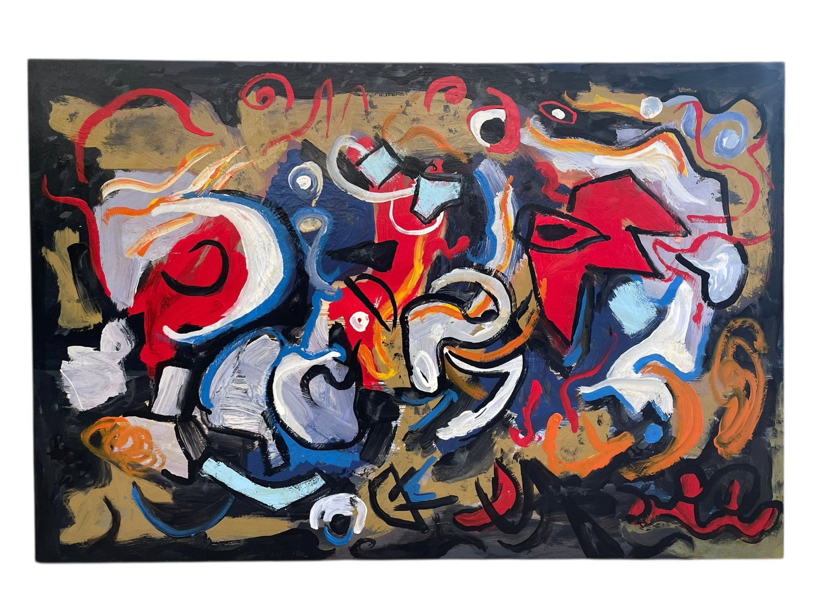 R. Monti Large Abstract Oil Painting: R. Monti Large Abstract Oil Painting. Unframed canvas. 47" x 31.5" Artist bio: Rocco Monticolo (1931–2022), known as R. Monti, was a Philadelphia-area abstract artist and painter who created vibrant
